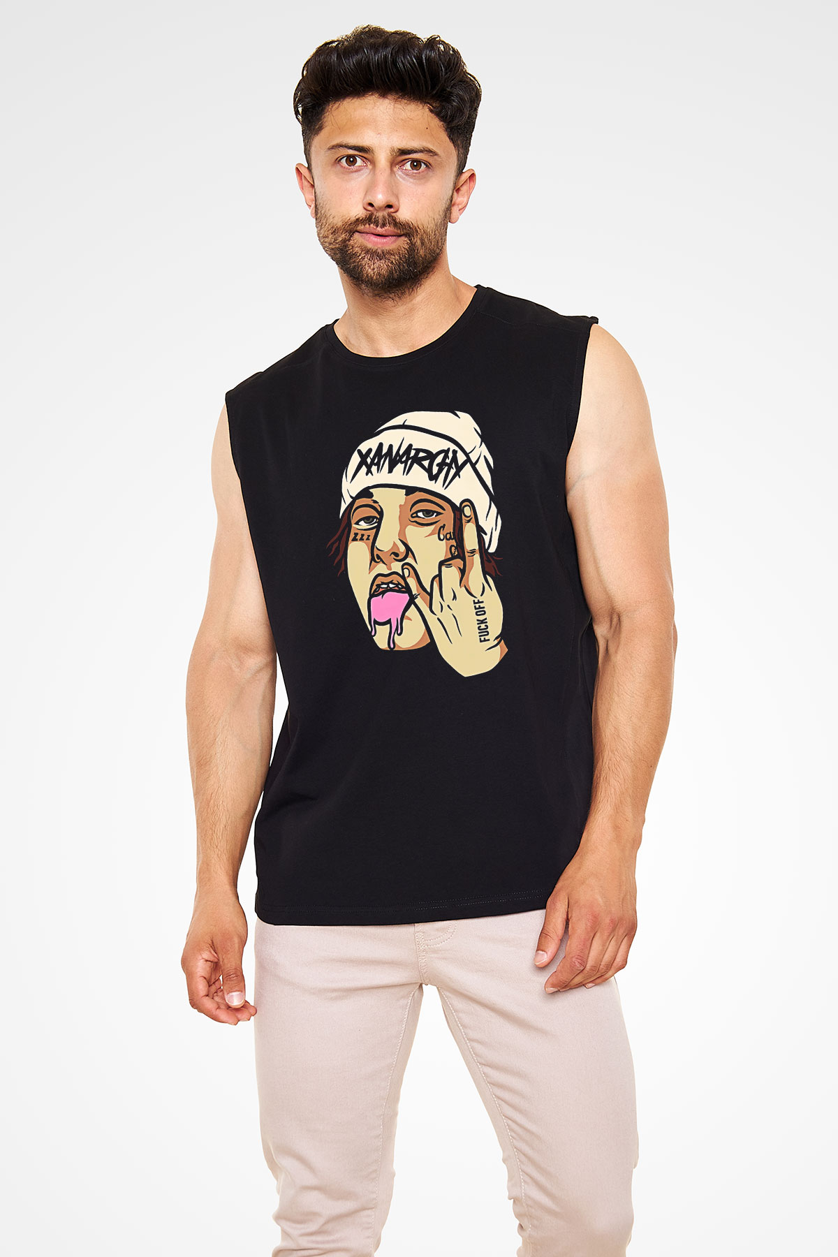 Lil Xan Baskılı Unisex Siyah Kolsuz Tişört - Tshirt