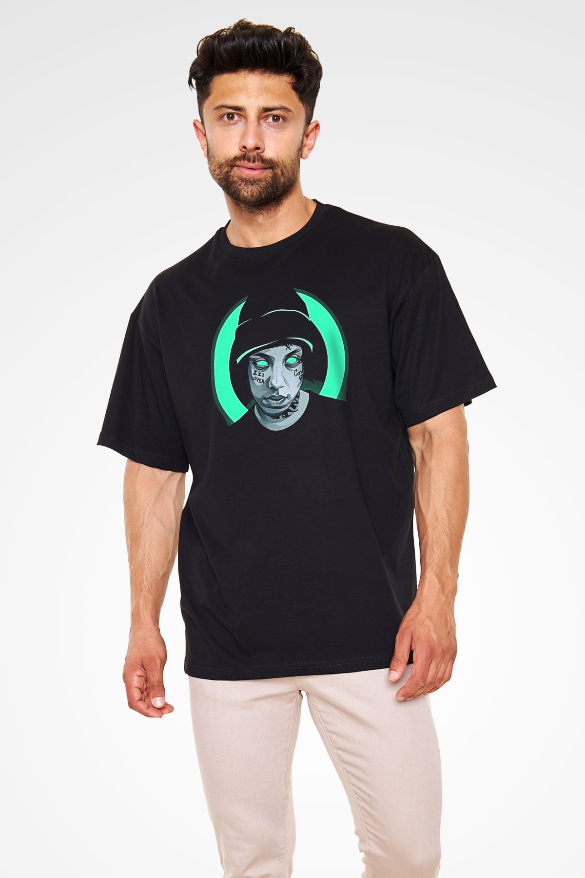 Lil Xan Baskılı Unisex Siyah Oversize Tişört - Tshirt