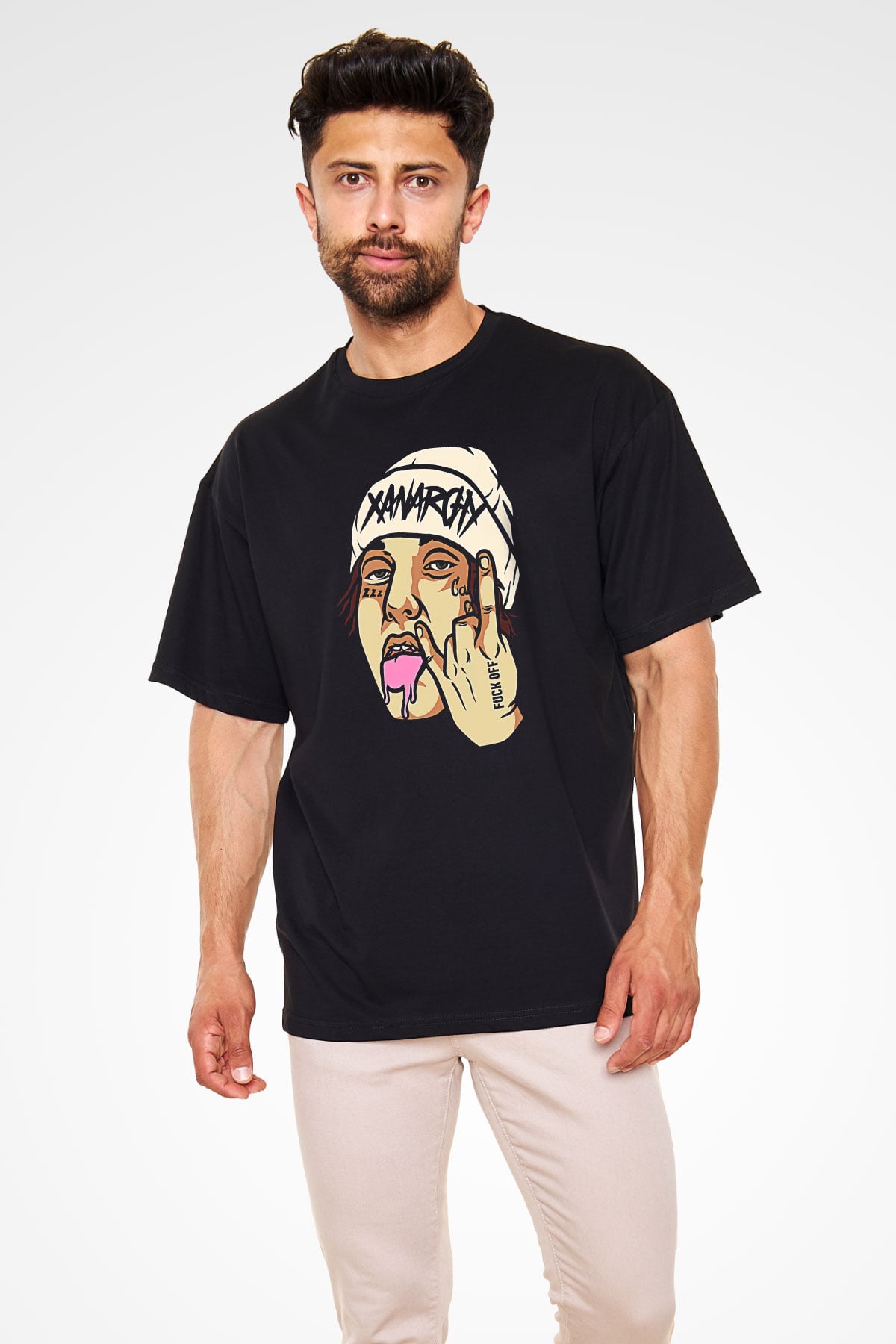 Lil Xan Baskılı Unisex Siyah Oversize Tişört - Tshirt