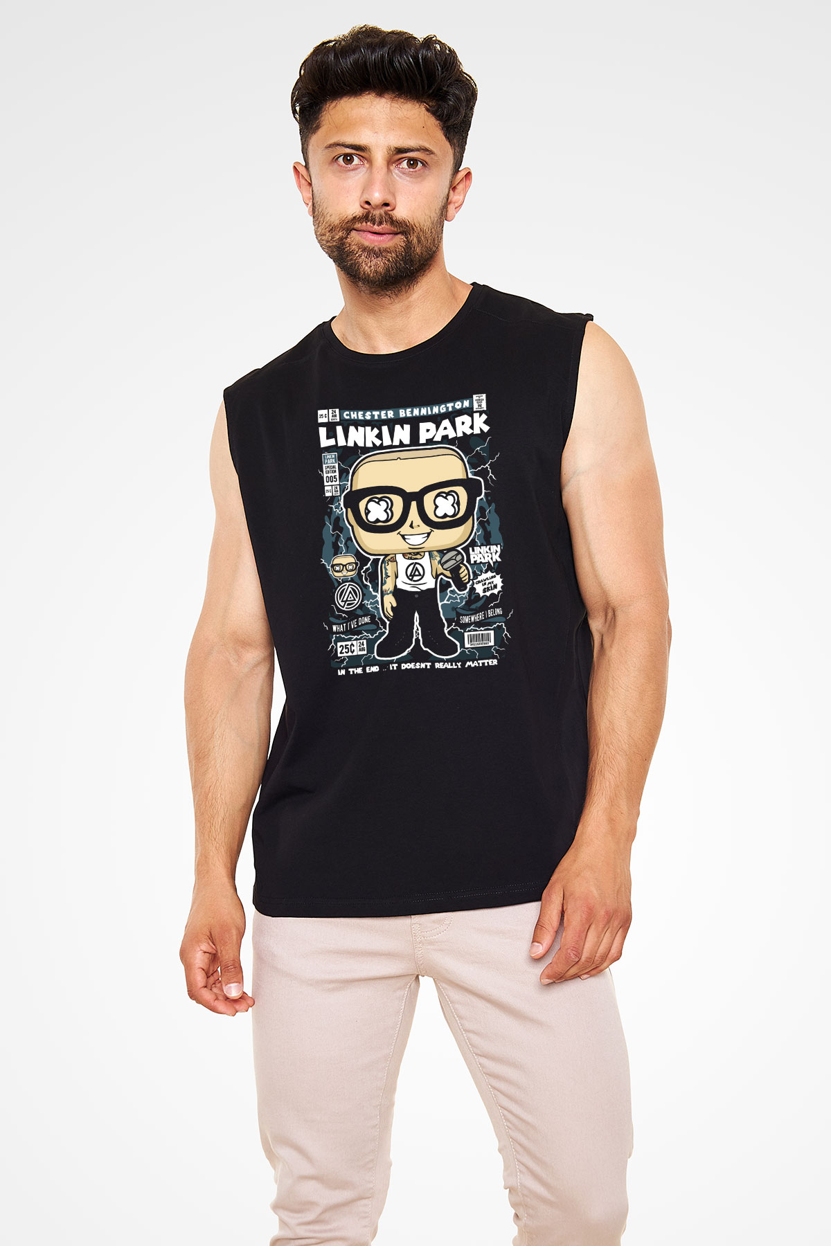 Linkin Park Baskılı Unisex Siyah Kolsuz Tişört