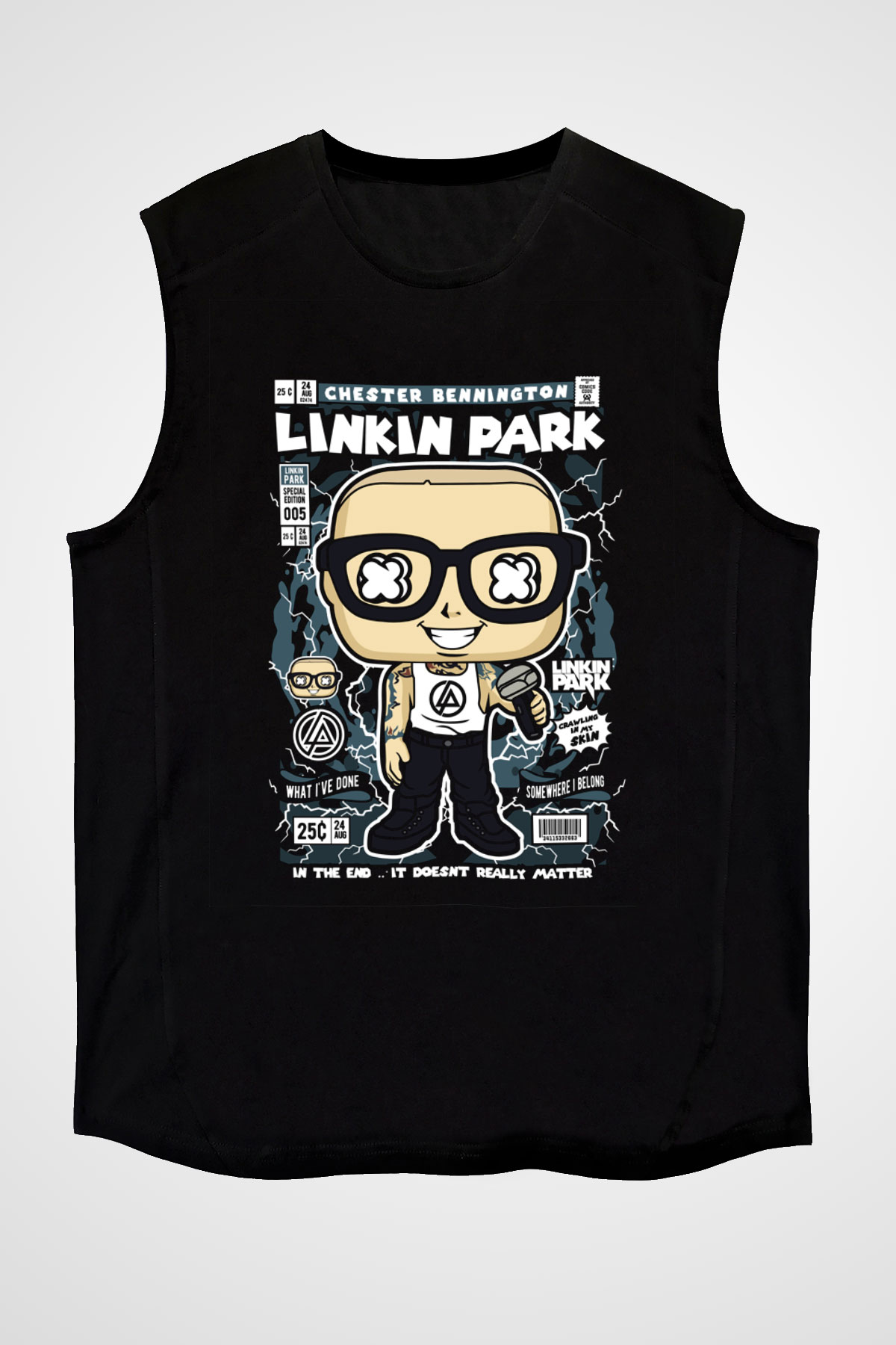 Linkin Park Baskılı Unisex Siyah Kolsuz Tişört