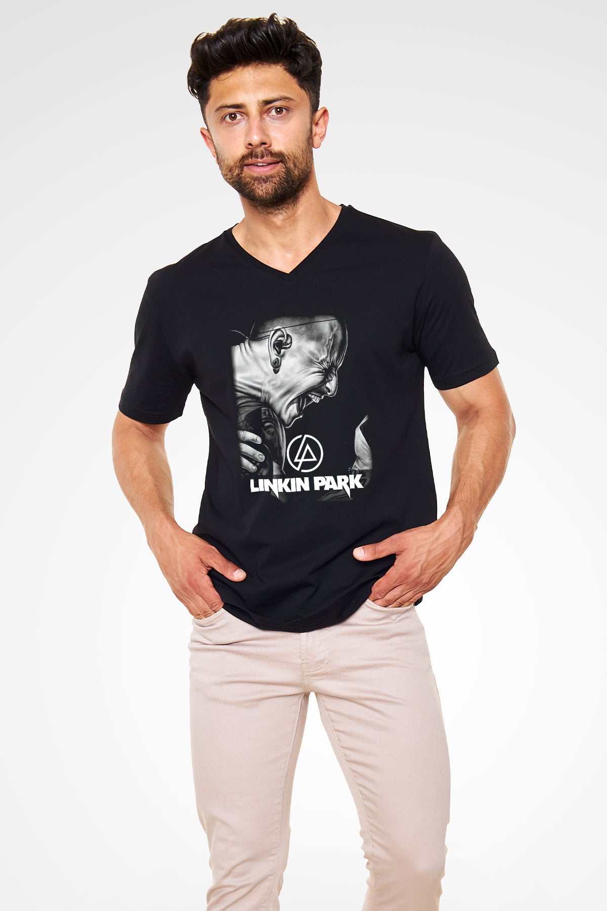 Linkin Park Siyah Unisex V Yaka Tişört T-Shirt