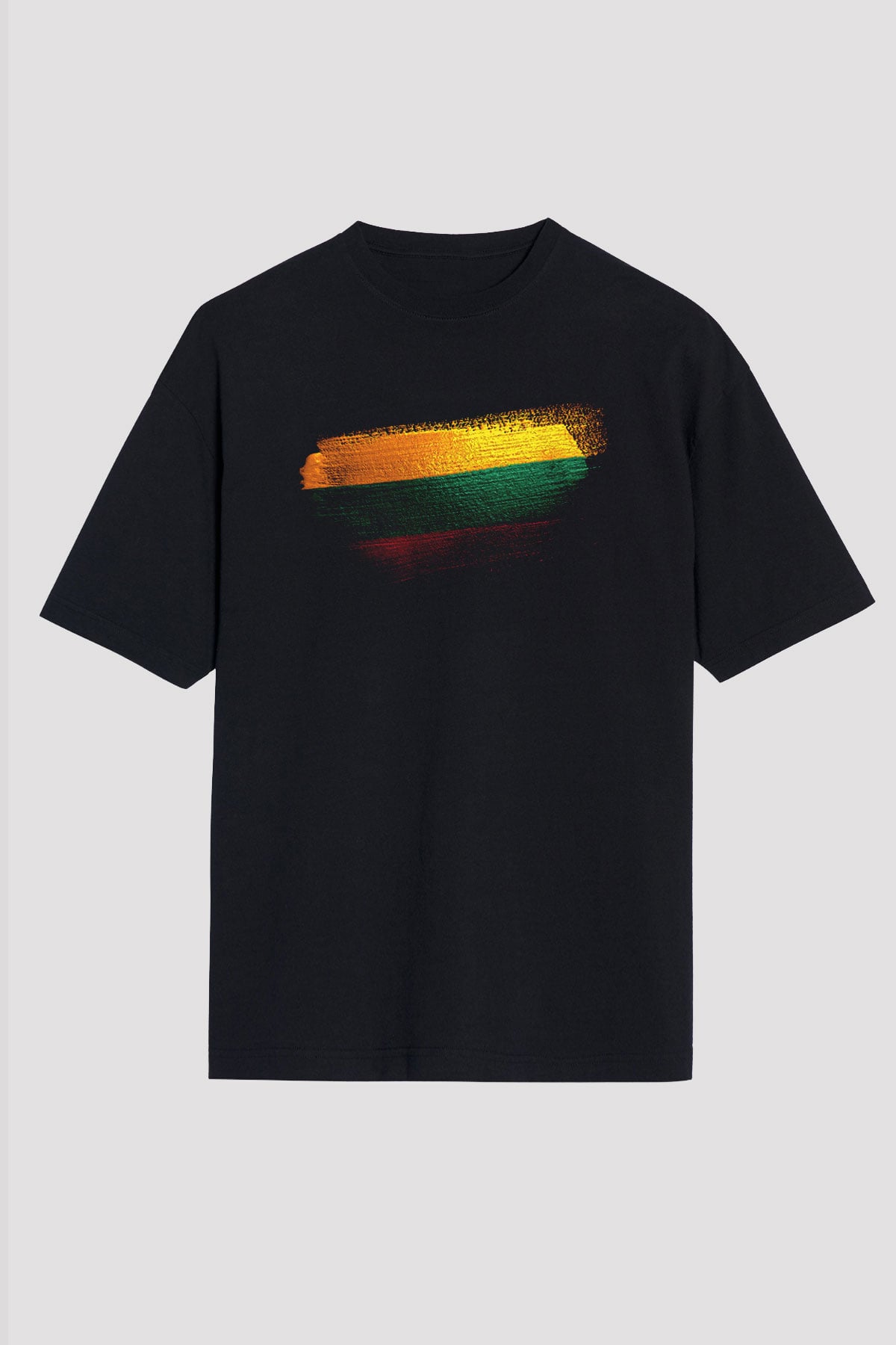 Litvanya - Lithuania Bayrağı Baskılı Unisex Siyah Oversize Tişört