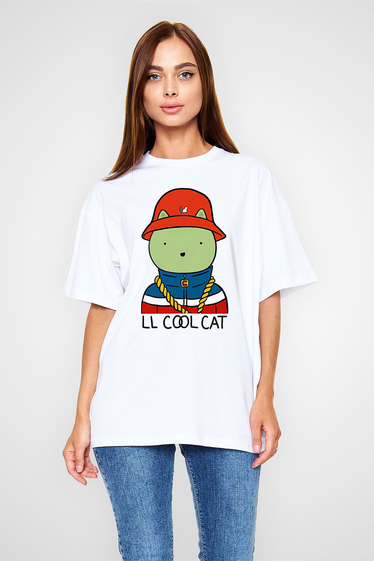 LL Cool J Baskılı Beyaz Unisex Oversize Tişört - Tshirt