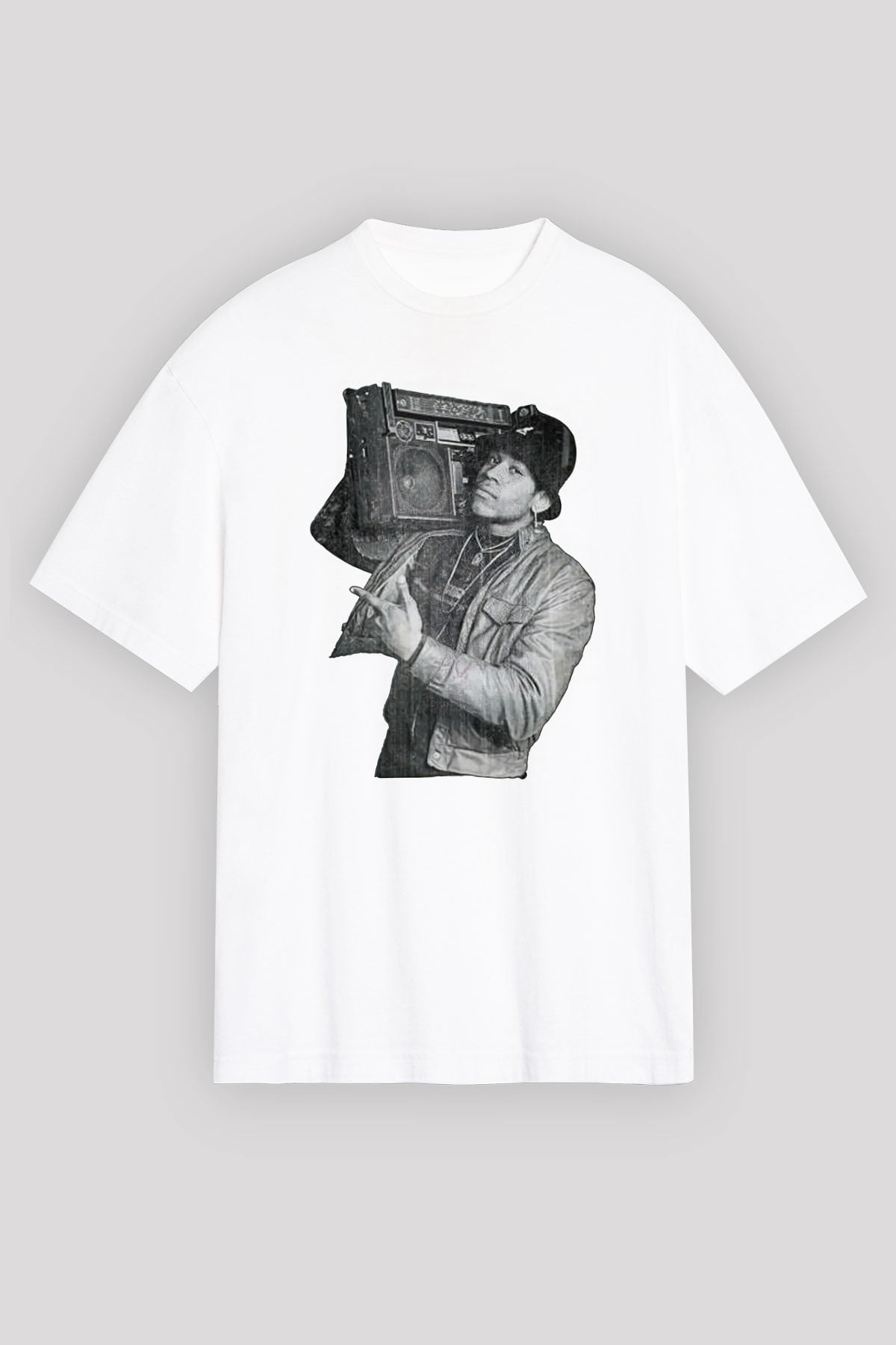 LL Cool J Baskılı Beyaz Unisex Oversize Tişört - Tshirt