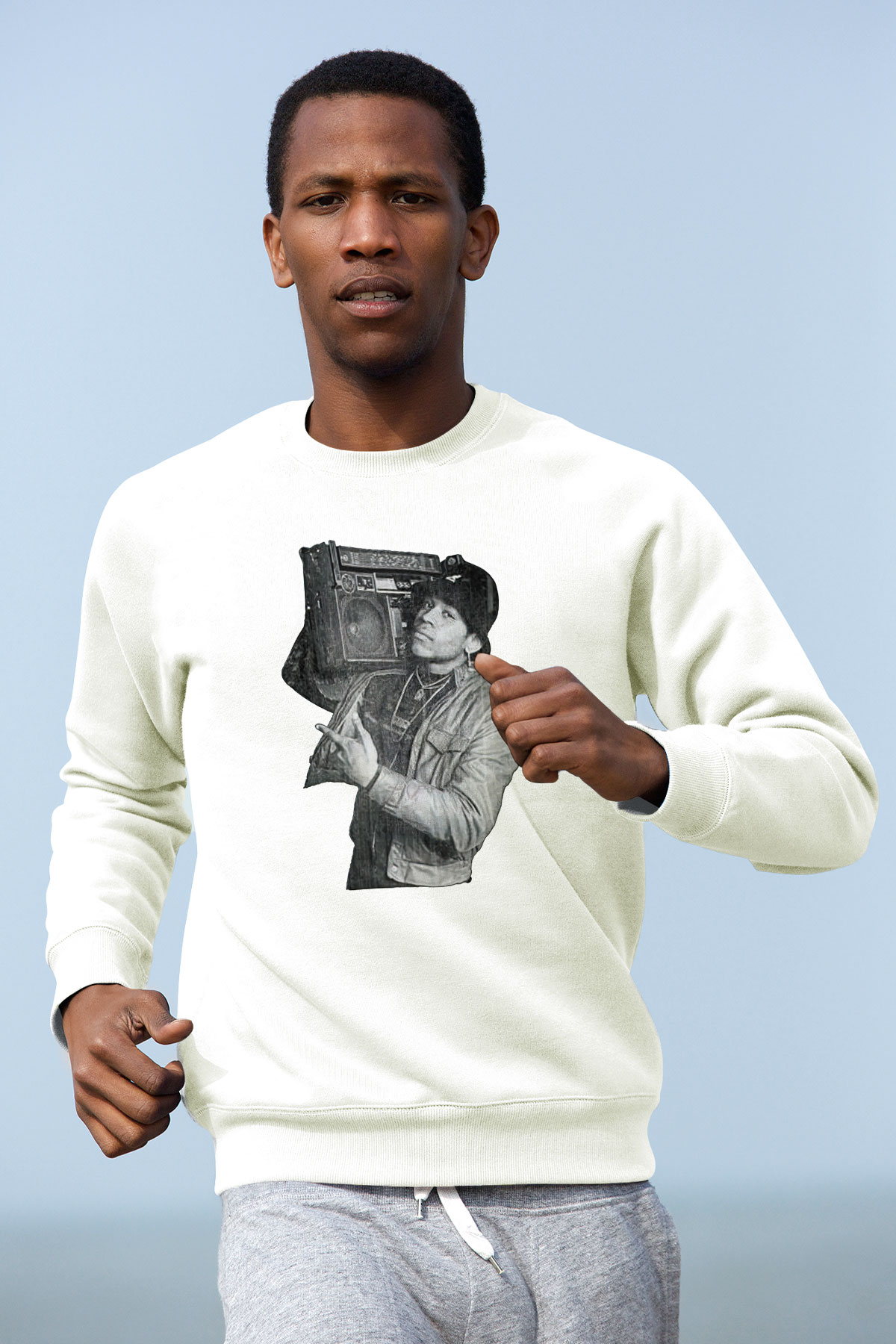 LL Cool J Baskılı Beyaz Unisex Sweatshirt