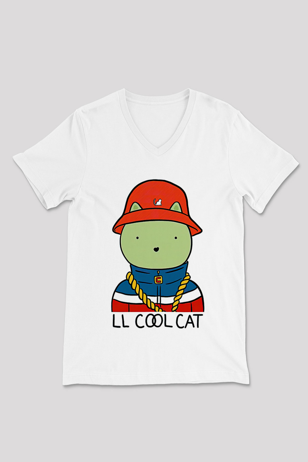 LL Cool J Baskılı Beyaz Unisex V Yaka Tişört - Tshirt