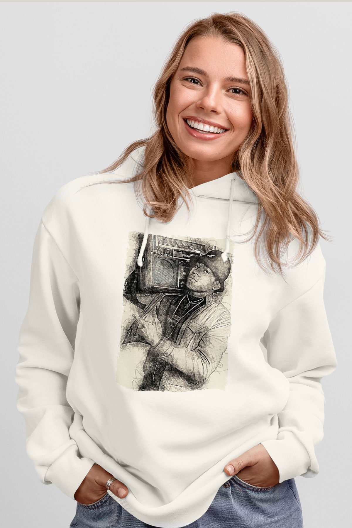 LL Cool J Beyaz Unisex Kapüşonlu Sweatshirt
