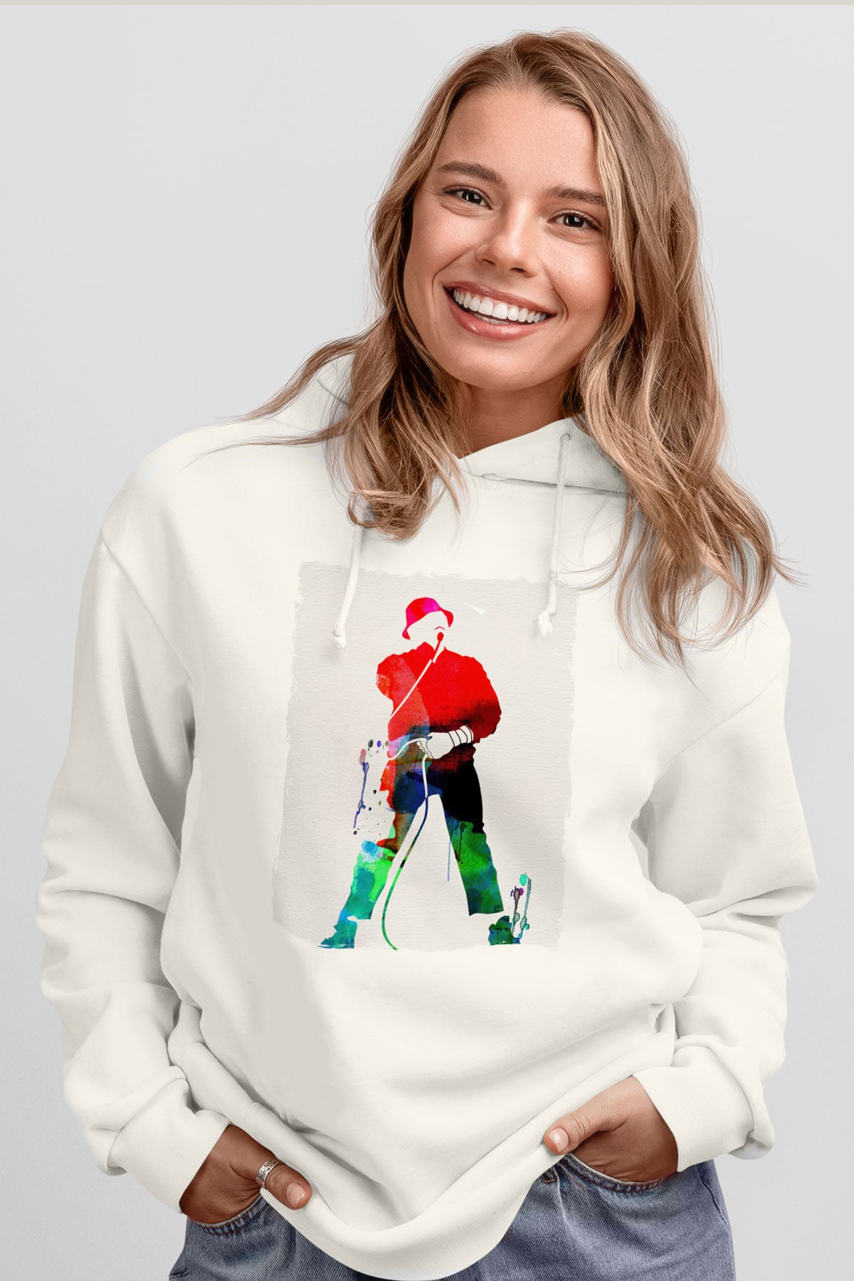 LL Cool J Beyaz Unisex Kapüşonlu Sweatshirt