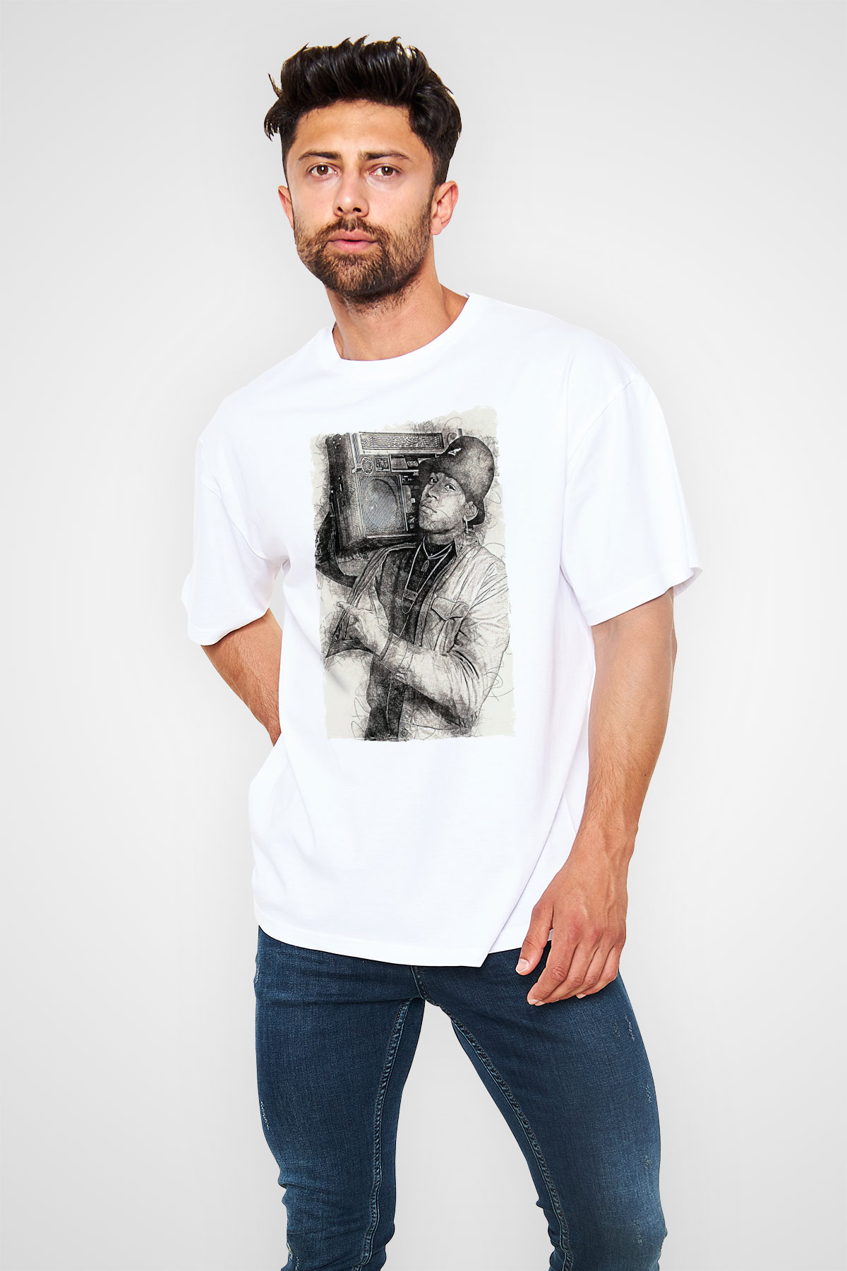 LL Cool J Beyaz Oversize Tişört Oversize T-shirt - TişörtFabrikası