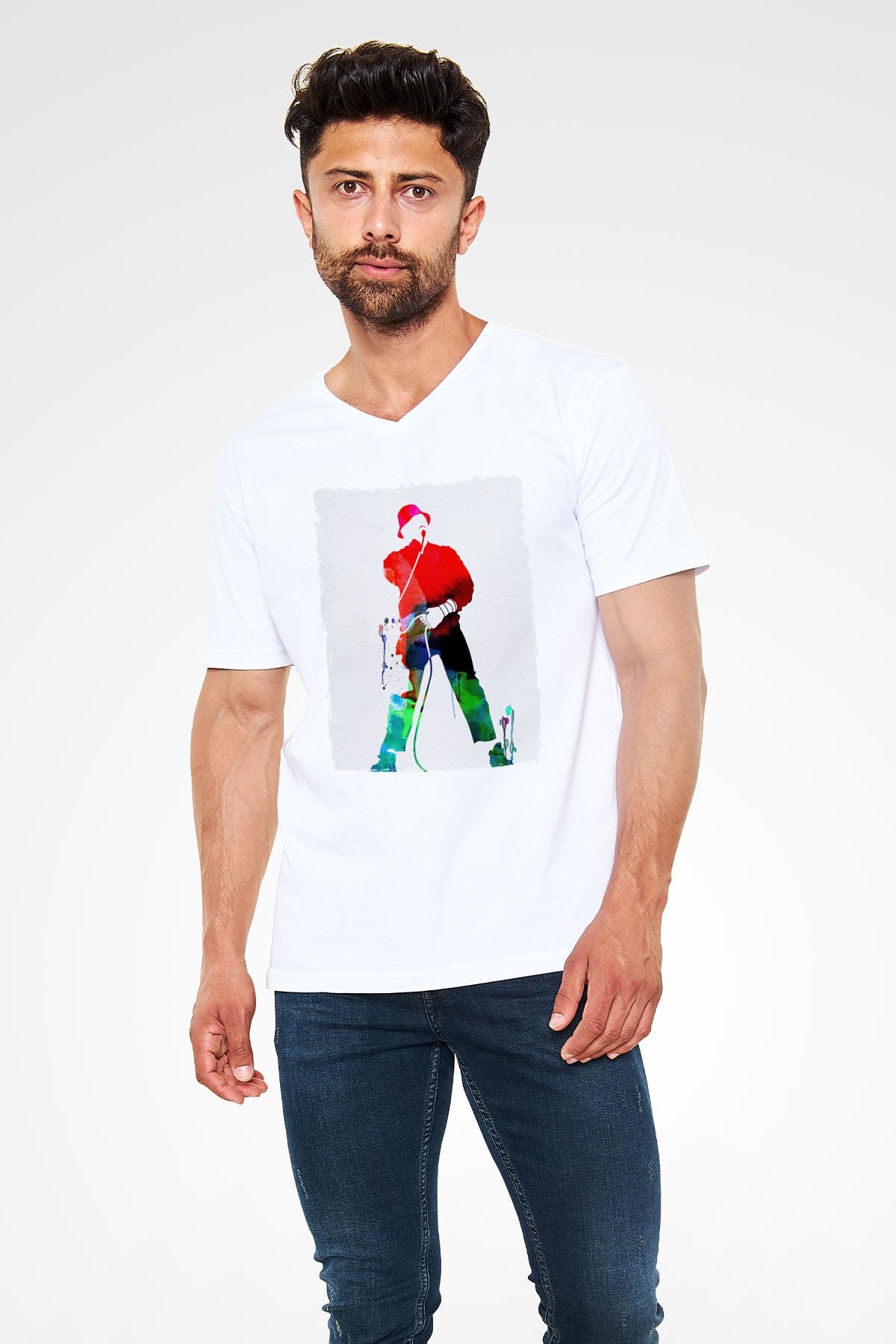 LL Cool J Beyaz Unisex V Yaka Tişört