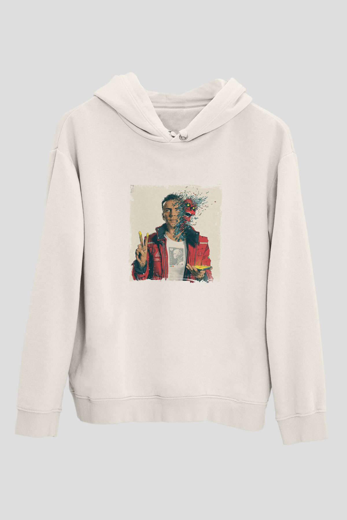 Logic Baskılı Unisex Beyaz Kapüşonlu Sweatshirt