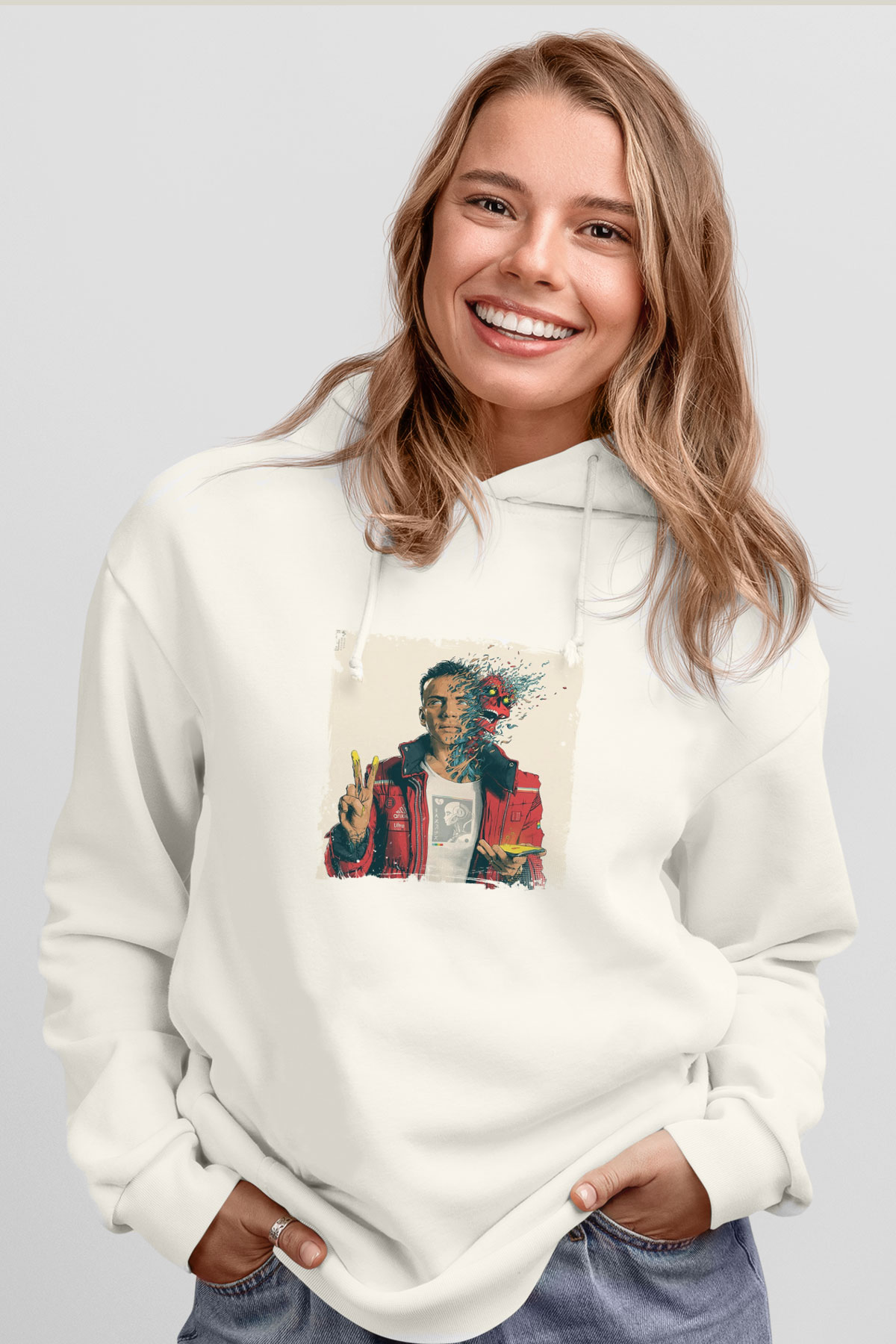Logic Baskılı Unisex Beyaz Kapüşonlu Sweatshirt