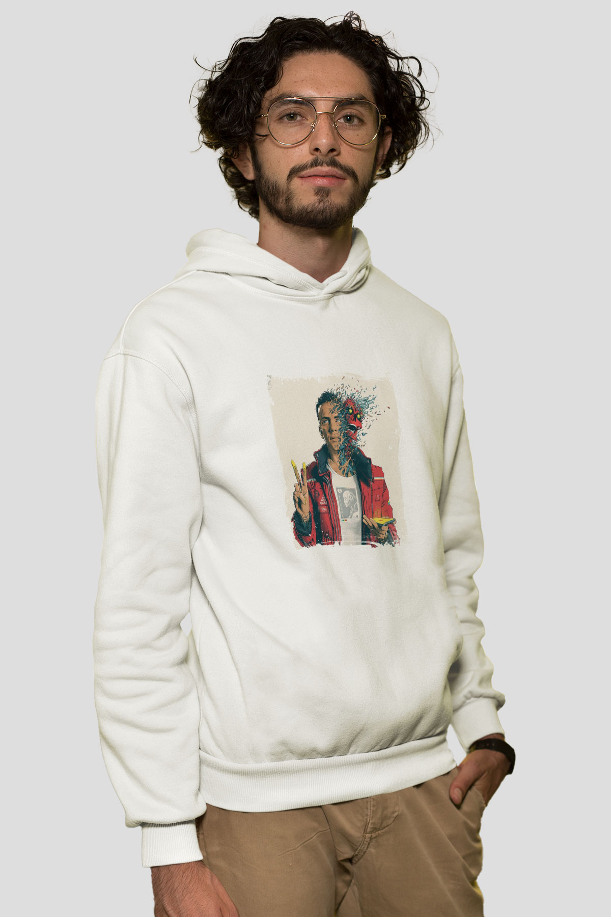 Logic Baskılı Unisex Beyaz Kapüşonlu Sweatshirt