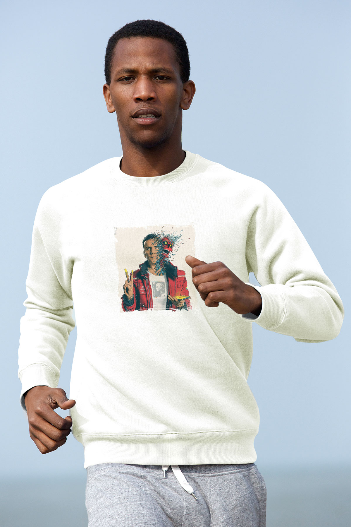 Logic Baskılı Unisex Beyaz Sweatshirt