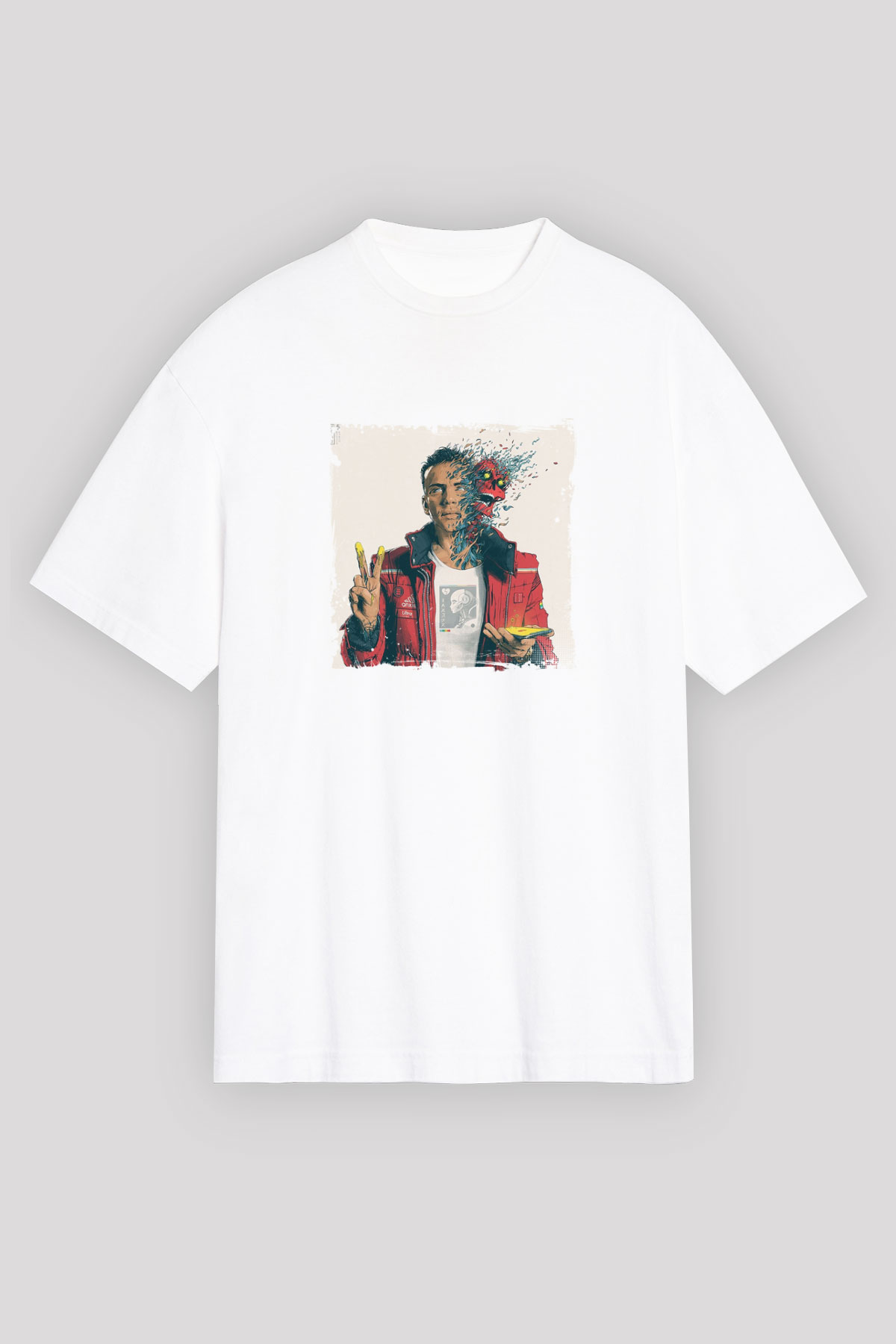 Logic Baskılı Oversize Beyaz Tişört