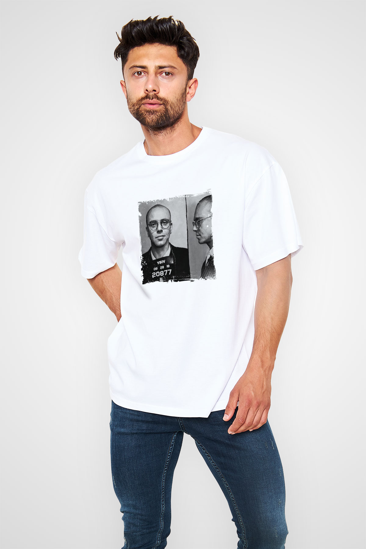 Logic Baskılı Oversize Beyaz Tişört