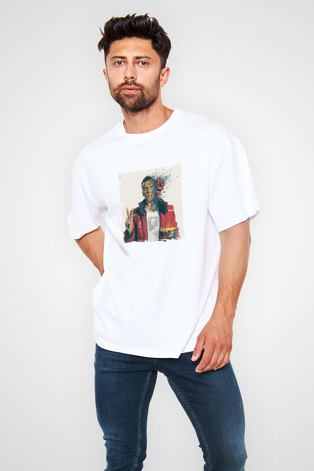 Logic Baskılı Oversize Beyaz Tişört