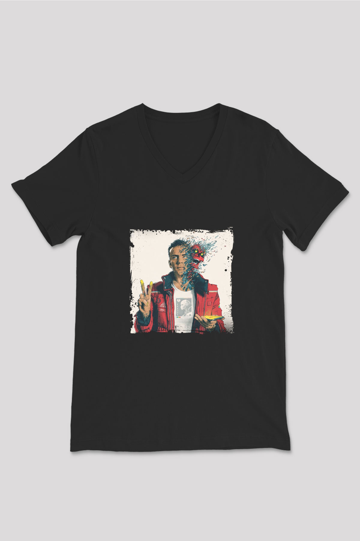 Logic Baskılı Unisex Siyah V Yaka Tişört