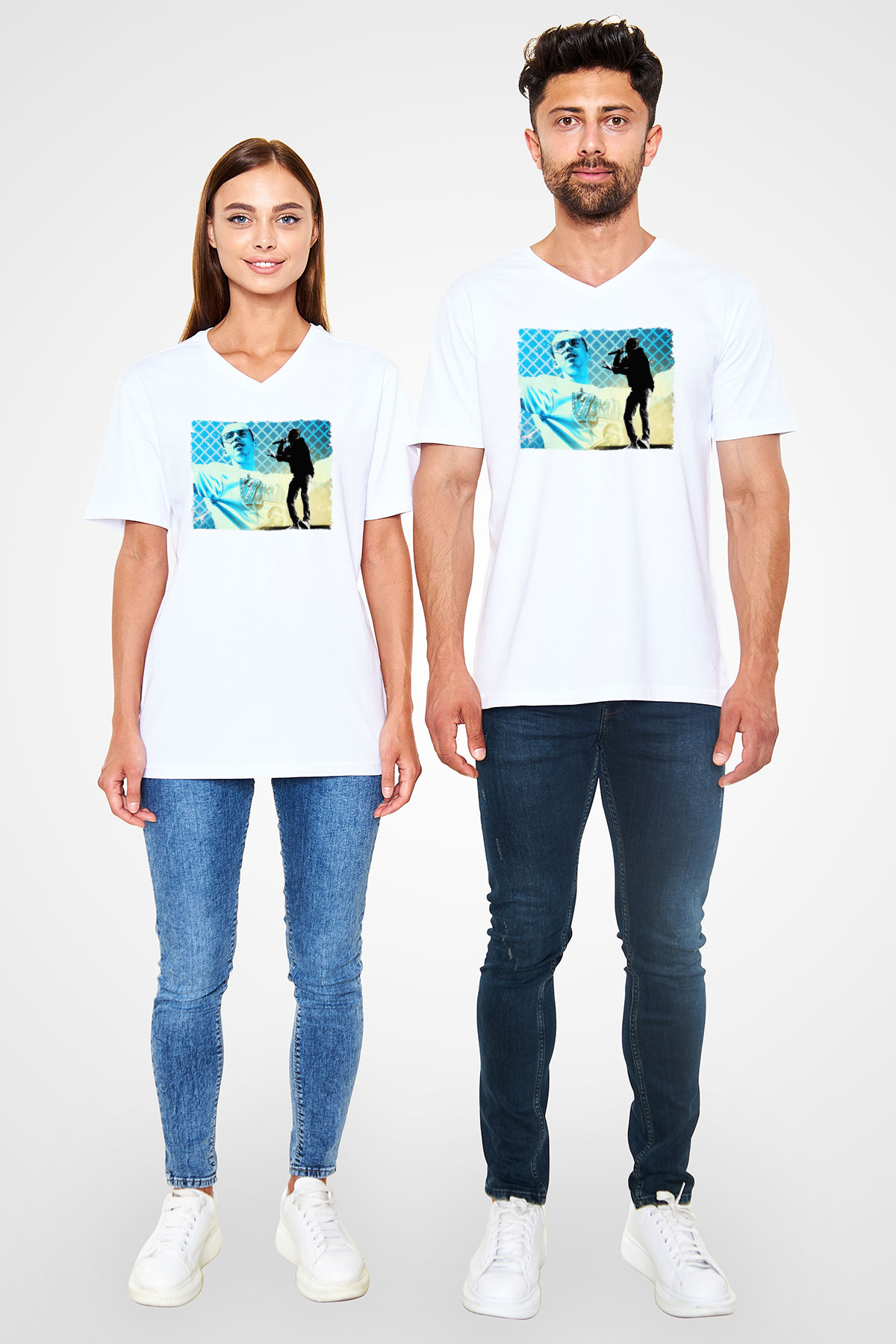 Logic Beyaz Unisex V Yaka Tişört