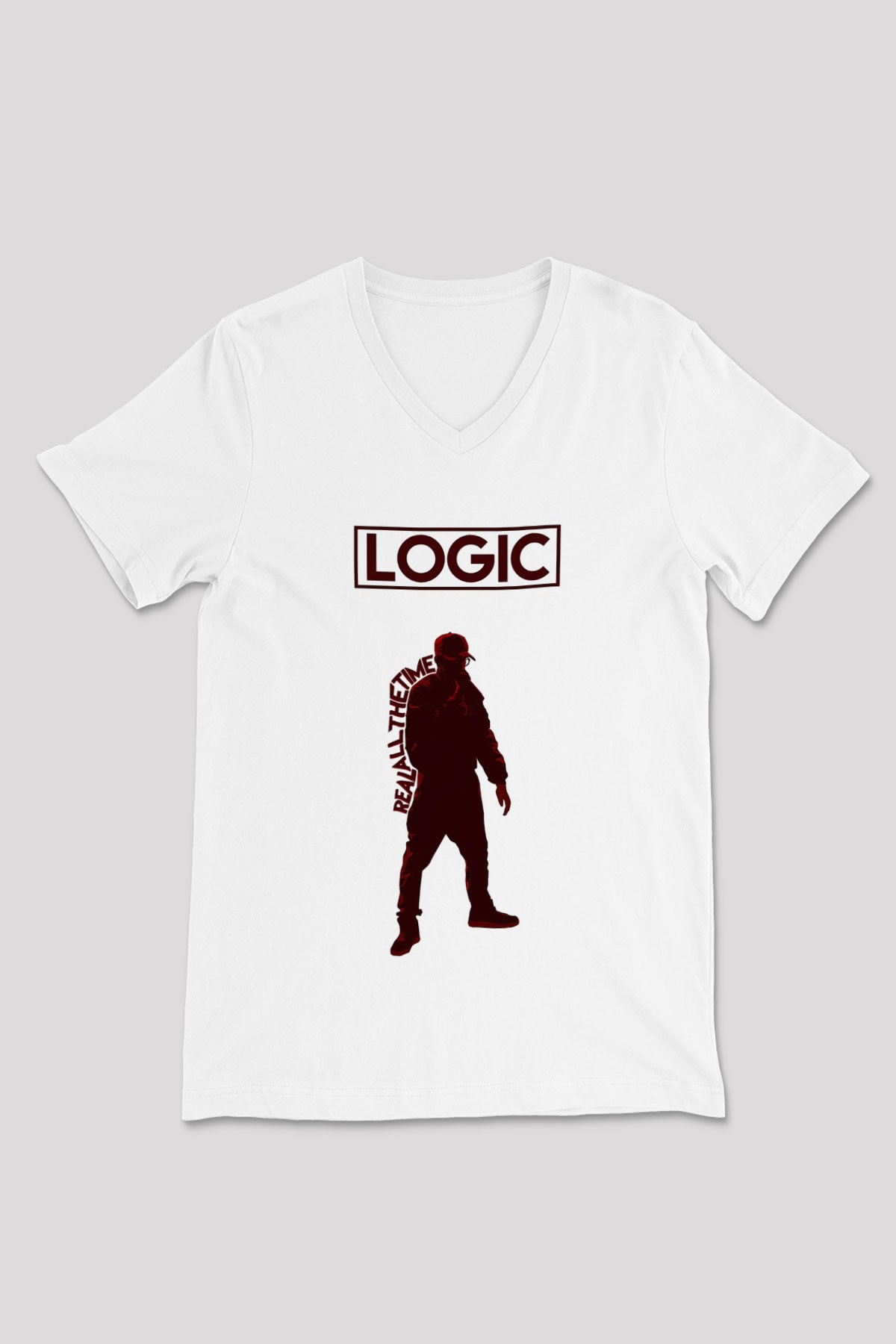 Logic Beyaz Unisex V Yaka Tişört T-Shirt