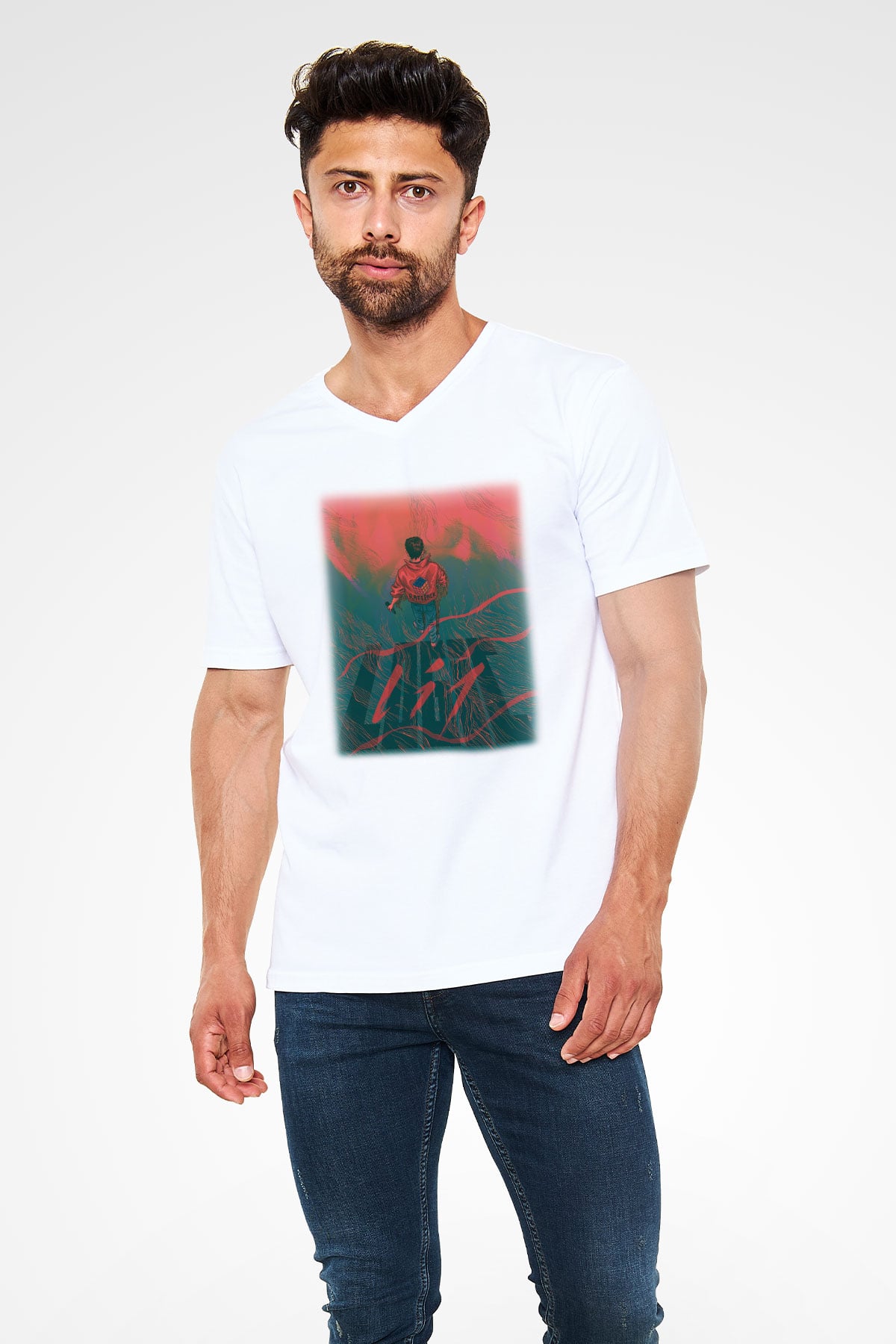 Logic Beyaz Unisex V Yaka Tişört T-Shirt