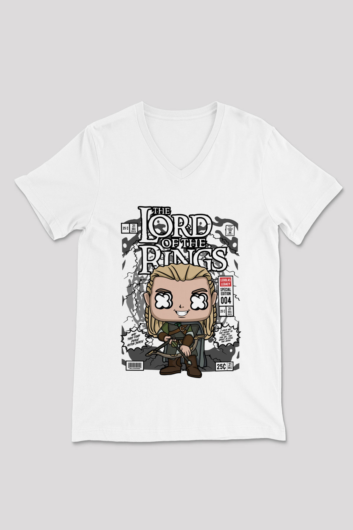 Lord Of The Rings Baskılı Unisex Beyaz V Yaka Tişört