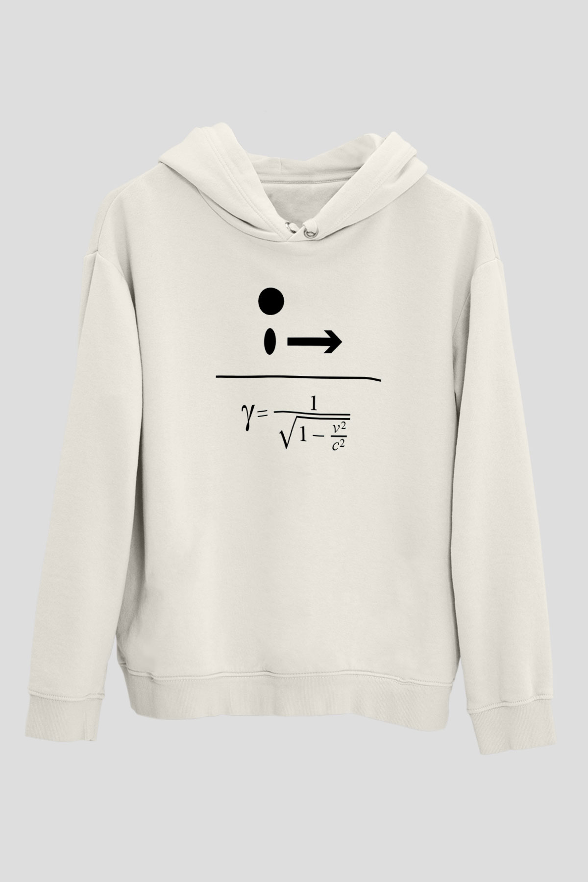 Lorentz Faktörü Baskılı Unisex Ekru Hoodie