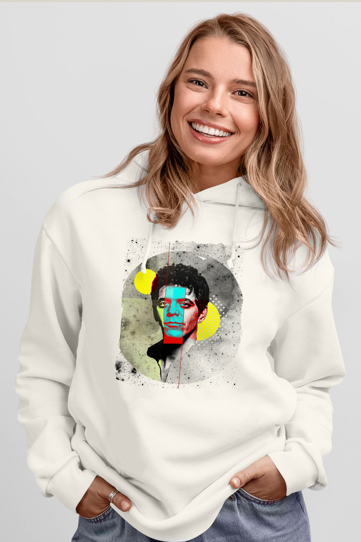 Lou Reed Beyaz Unisex Kapüşonlu Sweatshirt
