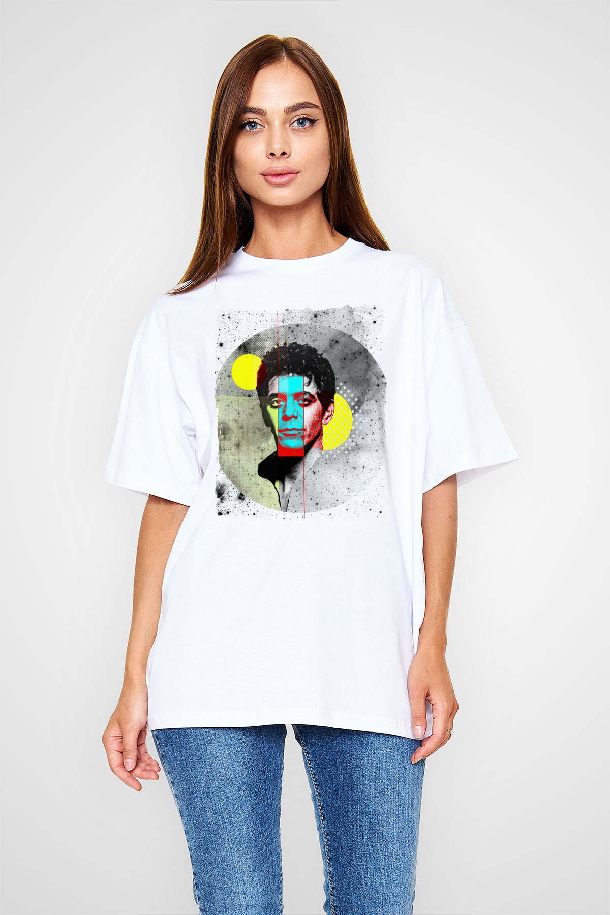 Lou Reed Beyaz Oversize Tişört Oversize T-shirt - TişörtFabrikası