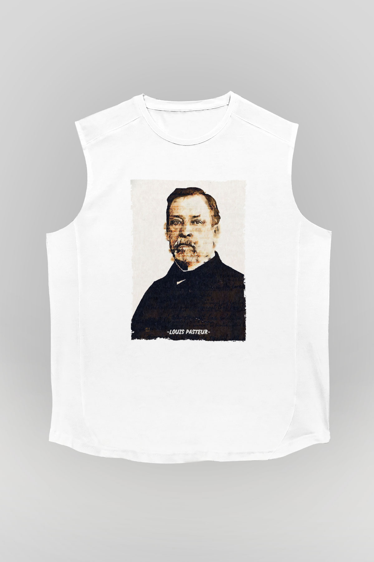 Louis Pasteur Baskılı Unisex Kolsuz Beyaz Tişört - Tshirt