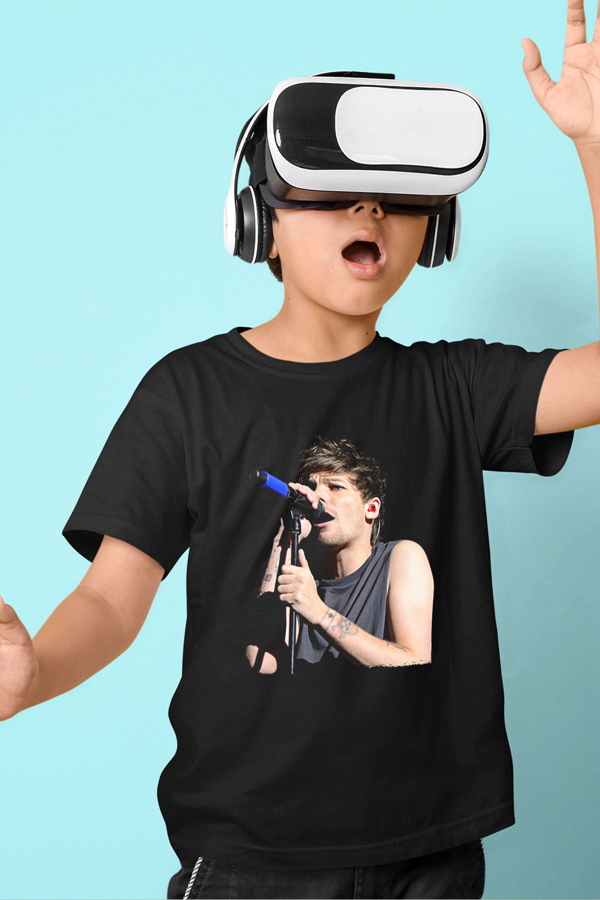 Louis Tomlinson Baskılı Unisex Siyah Çocuk Tişört - Tshirt