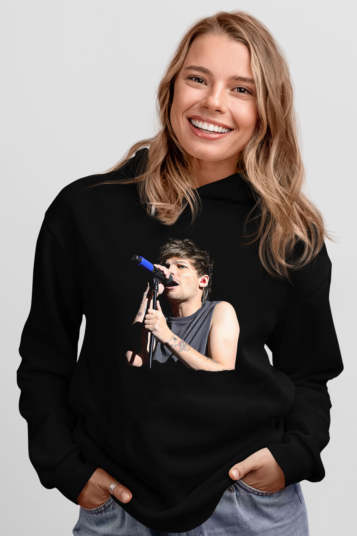 Louis Tomlinson Baskılı Unisex Siyah Hoodie