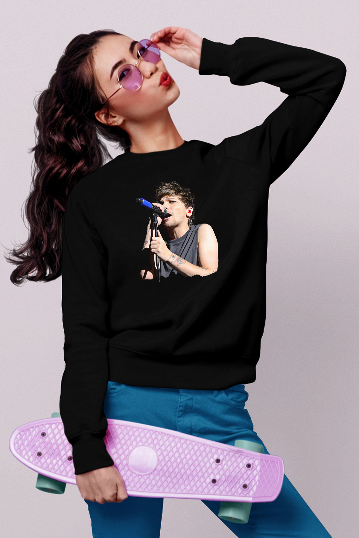 Louis Tomlinson Baskılı Unisex Siyah Sweatshirt