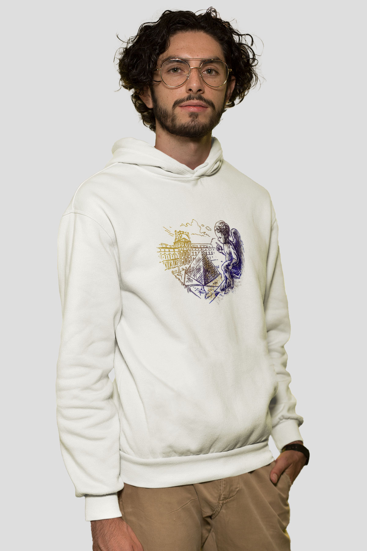 Louvre Müzesi Beyaz Unisex Kapşonlu Sweatshirt