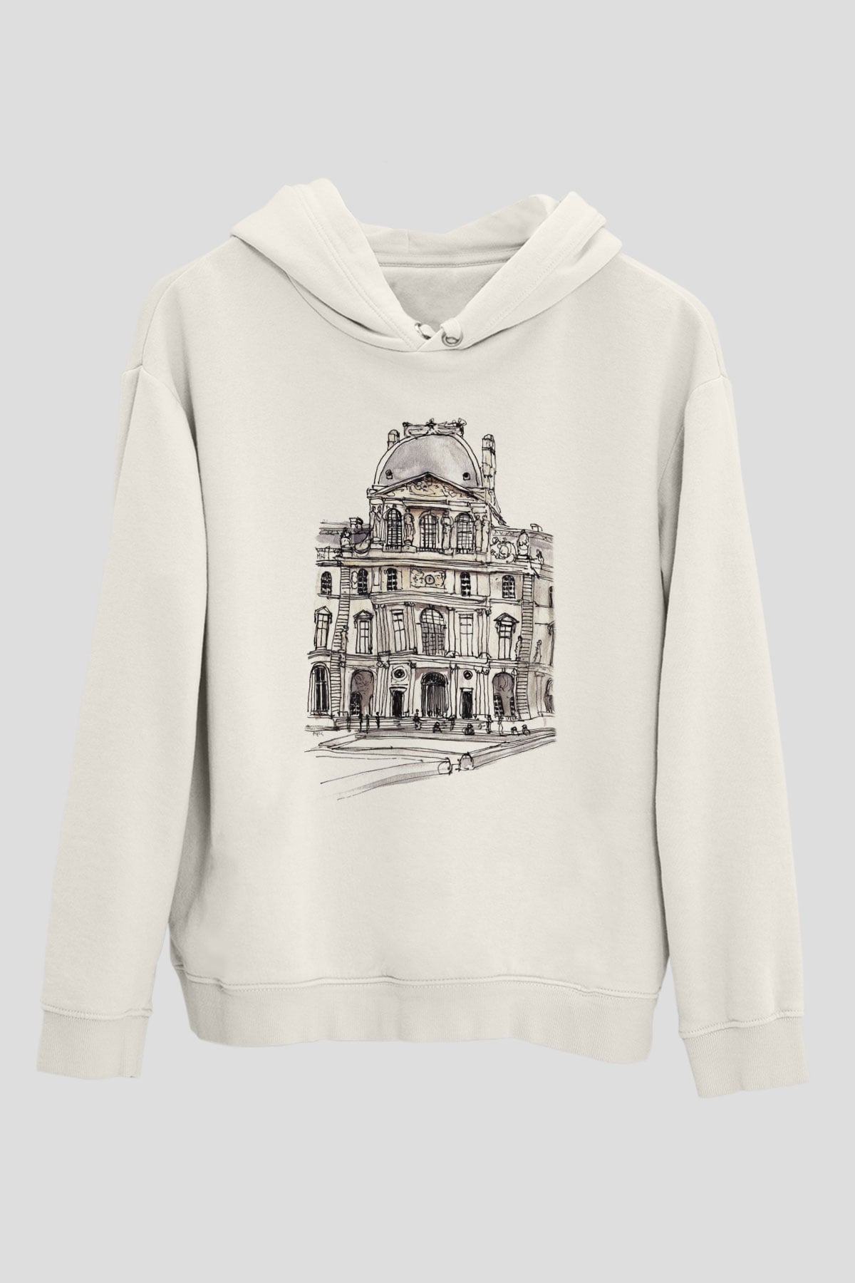 Louvre Müzesi Beyaz Unisex Kapşonlu Sweatshirt