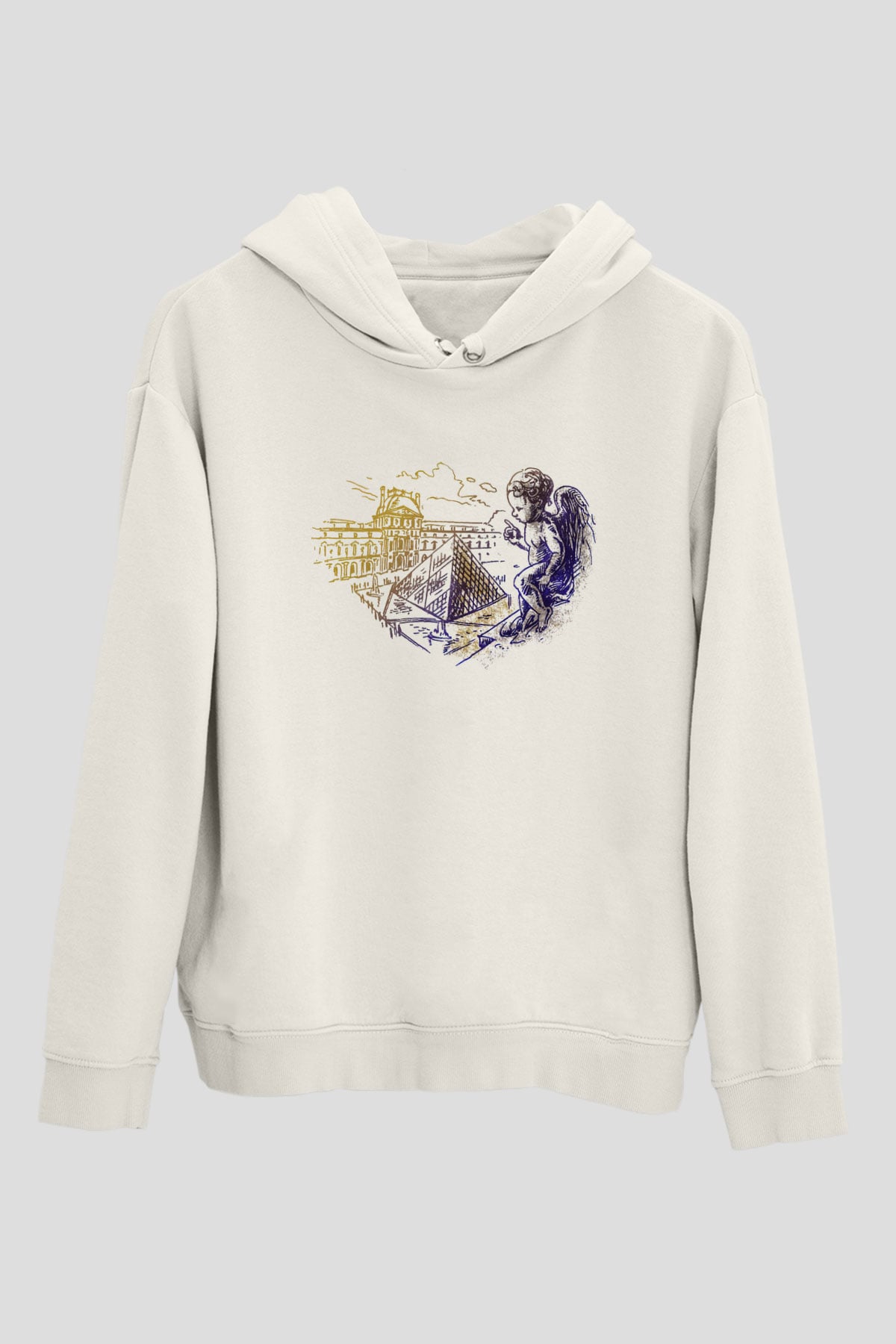 Louvre Müzesi Beyaz Unisex Kapşonlu Sweatshirt