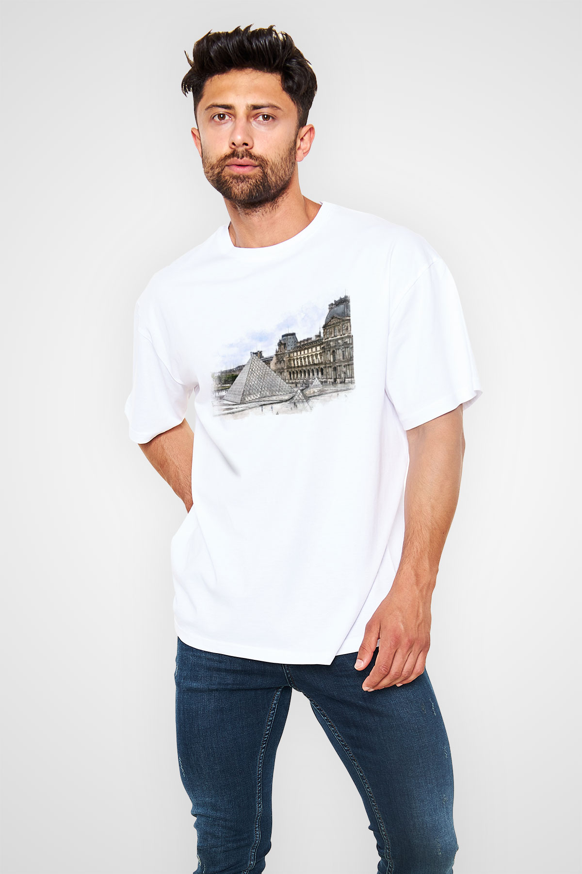 Louvre Müzesi Beyaz Oversize Tişört Oversize T-shirt - TişörtFabrikası