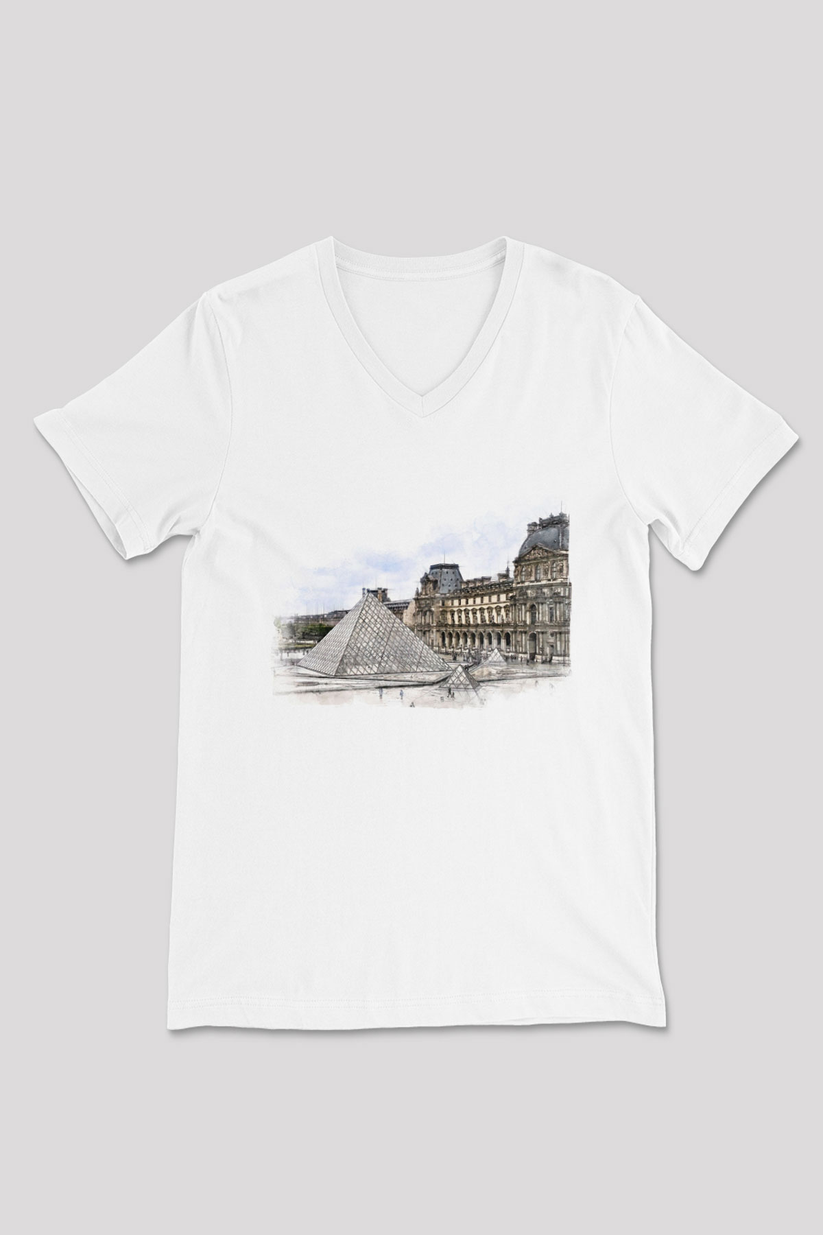 Louvre Müzesi Beyaz Unisex V Yaka Tişört