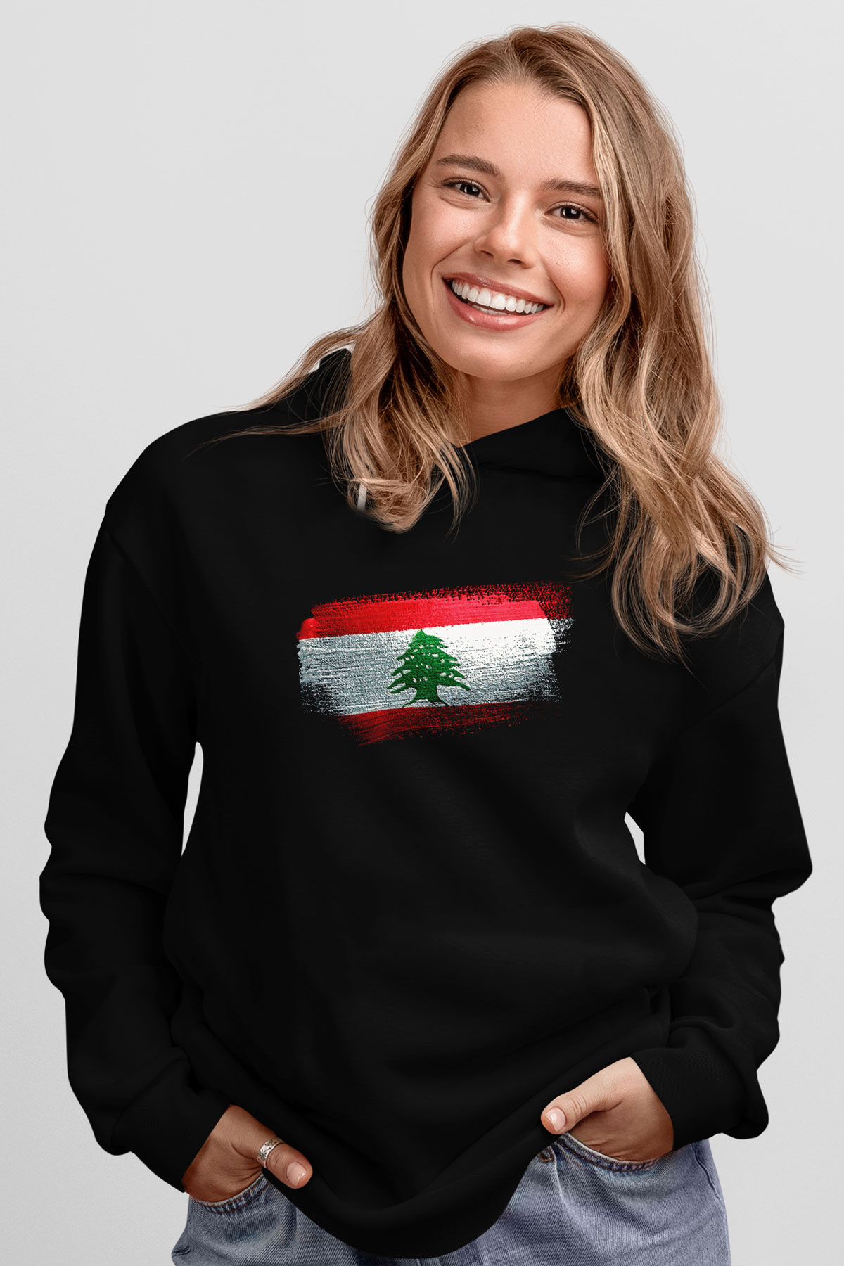 Lübnan - Lebanon Bayrağı Baskılı Unisex Siyah Kapüşonlu Sweatshirt