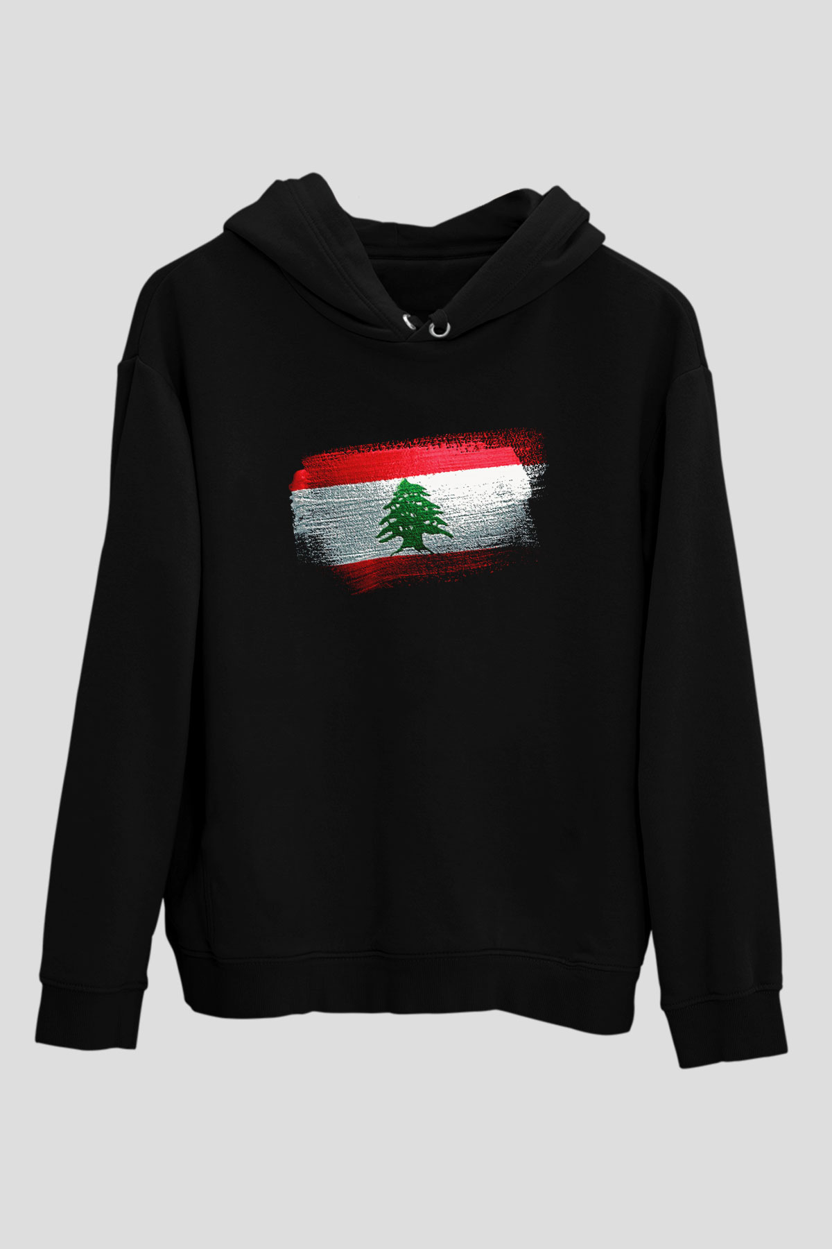 Lübnan - Lebanon Bayrağı Baskılı Unisex Siyah Kapüşonlu Sweatshirt