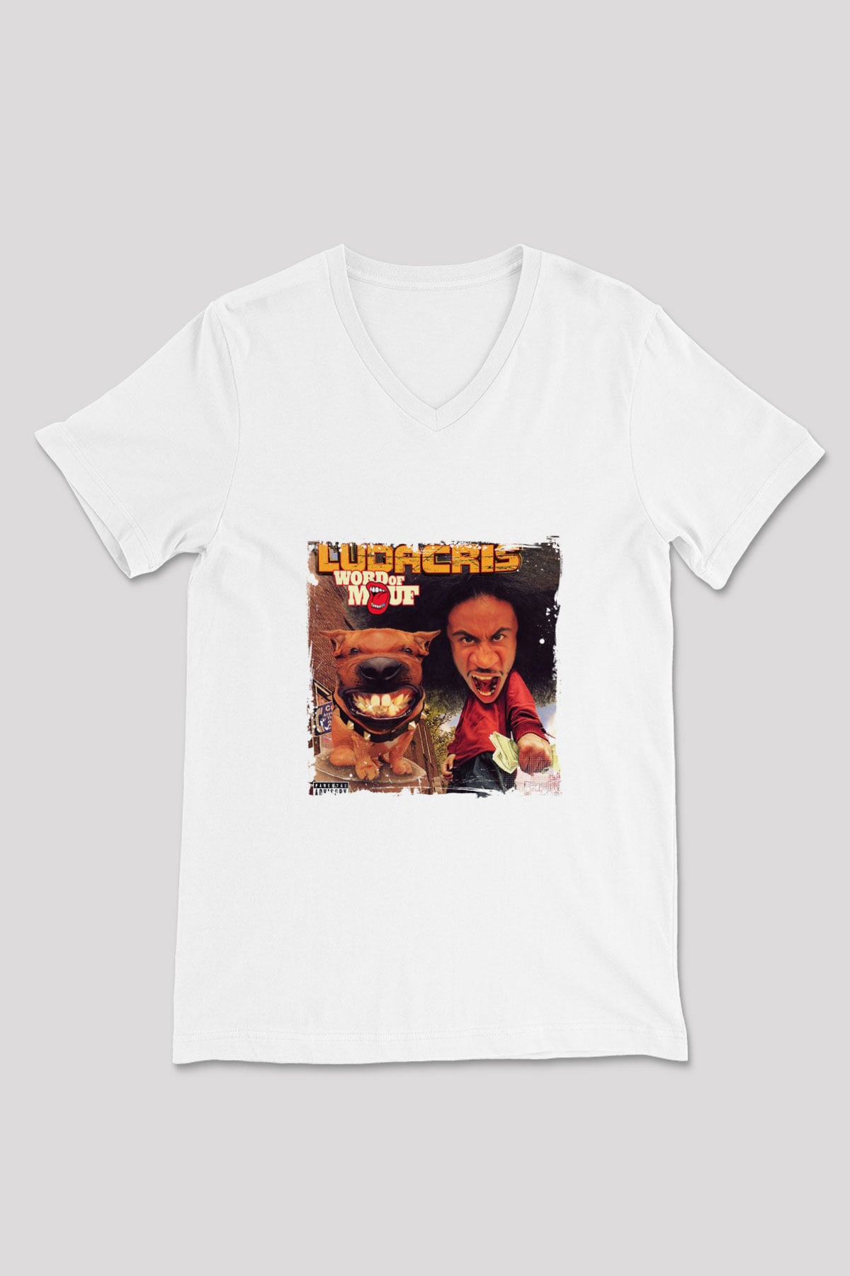 Ludacris Baskılı Beyaz V Yaka Unisex Tişört