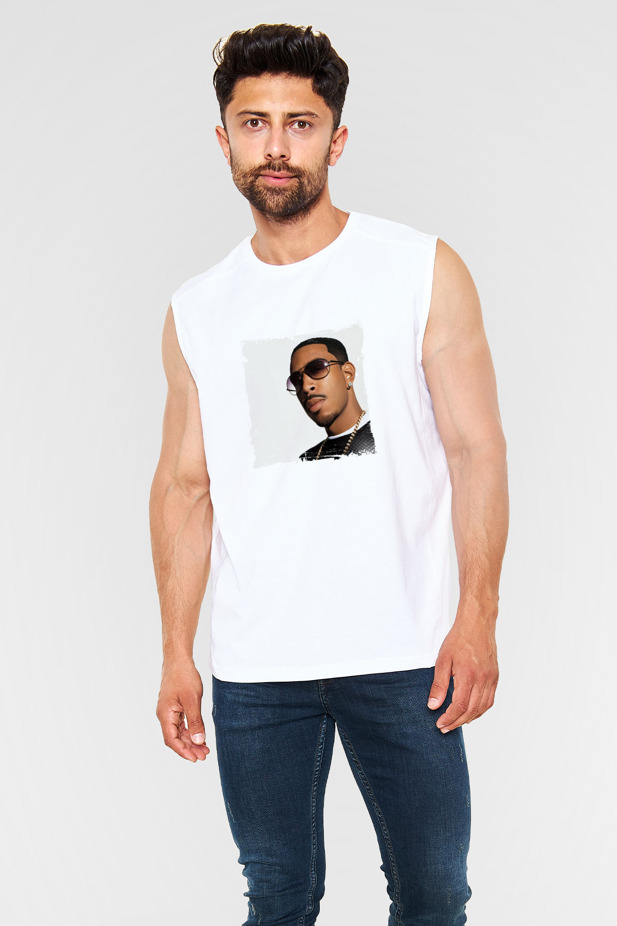 Ludacris Baskılı Unisex Beyaz Kolsuz Tişört