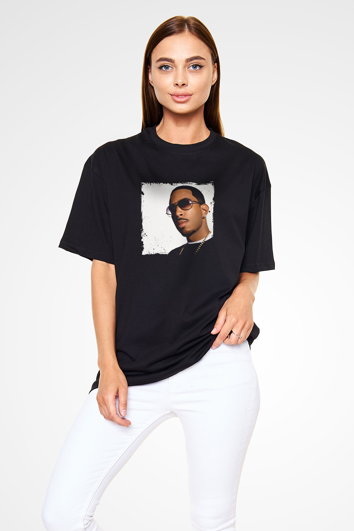 Ludacris Baskılı Unisex Oversize Siyah Tişört