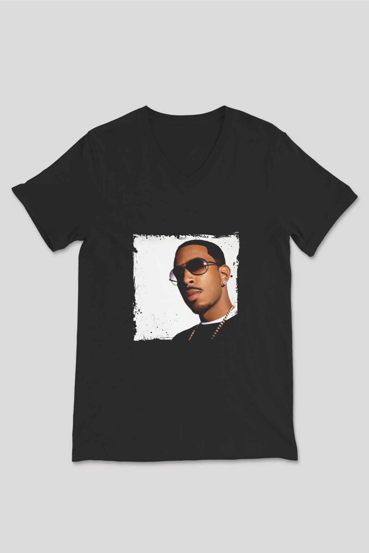 Ludacris Baskılı Unisex Siyah V Yaka Tişört