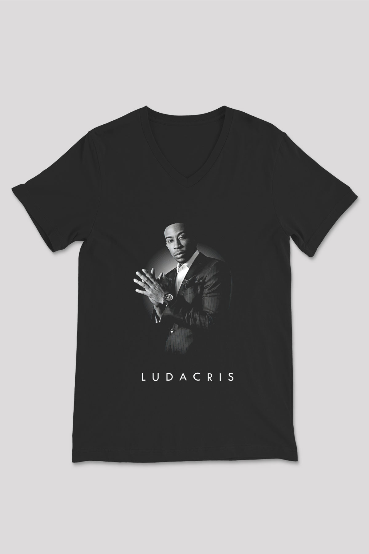Ludacris Baskılı Unisex Siyah V Yaka Tişört - Tshirt