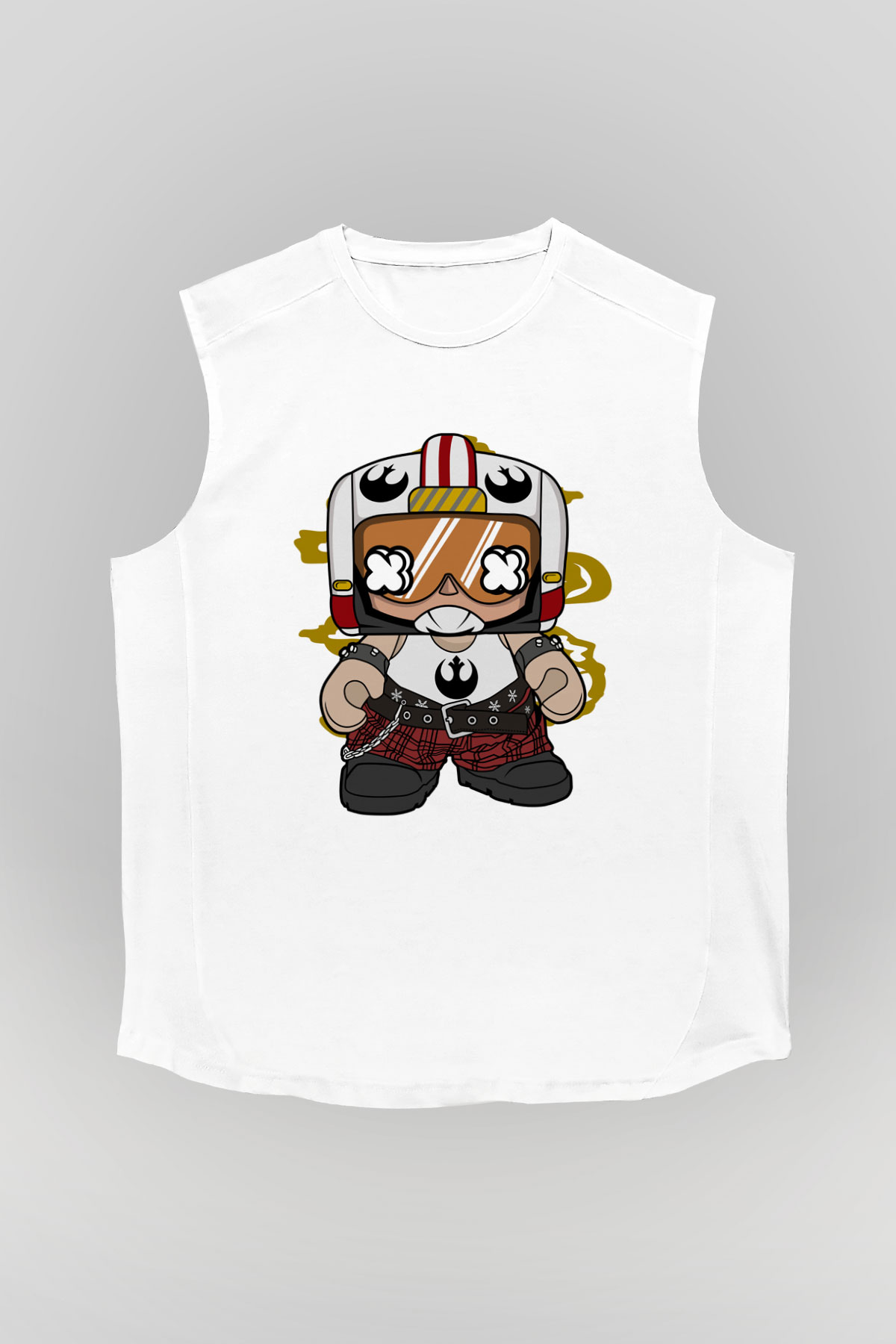 Luke Skypunk Baskılı Beyaz Unisex Kolsuz Tişört