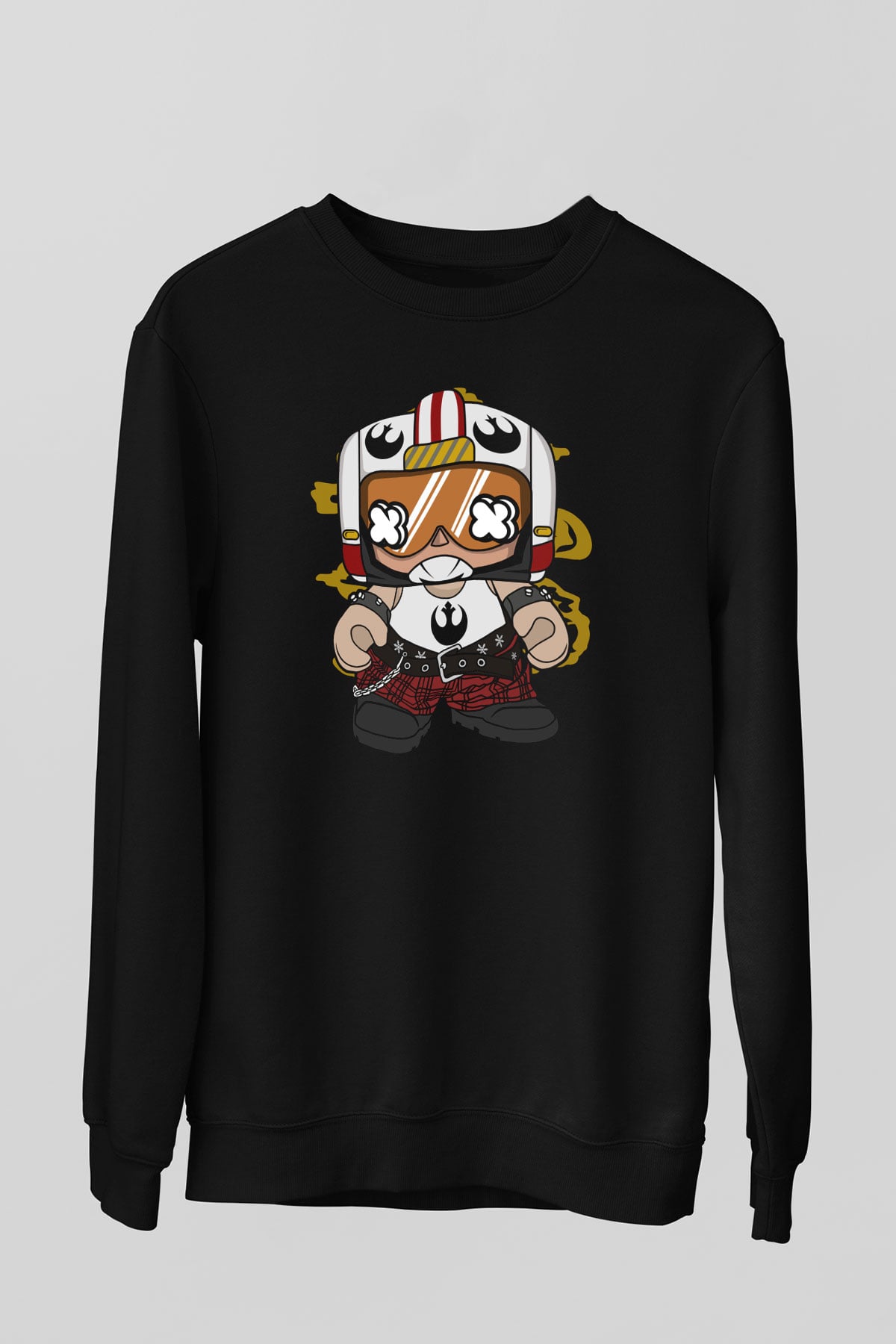 Luke Skypunk Baskılı Siyah Unisex Sweatshirt