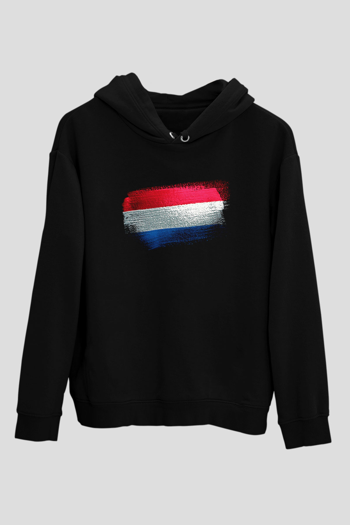 Lüksemburg - Luxembourg Bayrağı Baskılı Unisex Siyah Kapüşonlu Sweatshirt