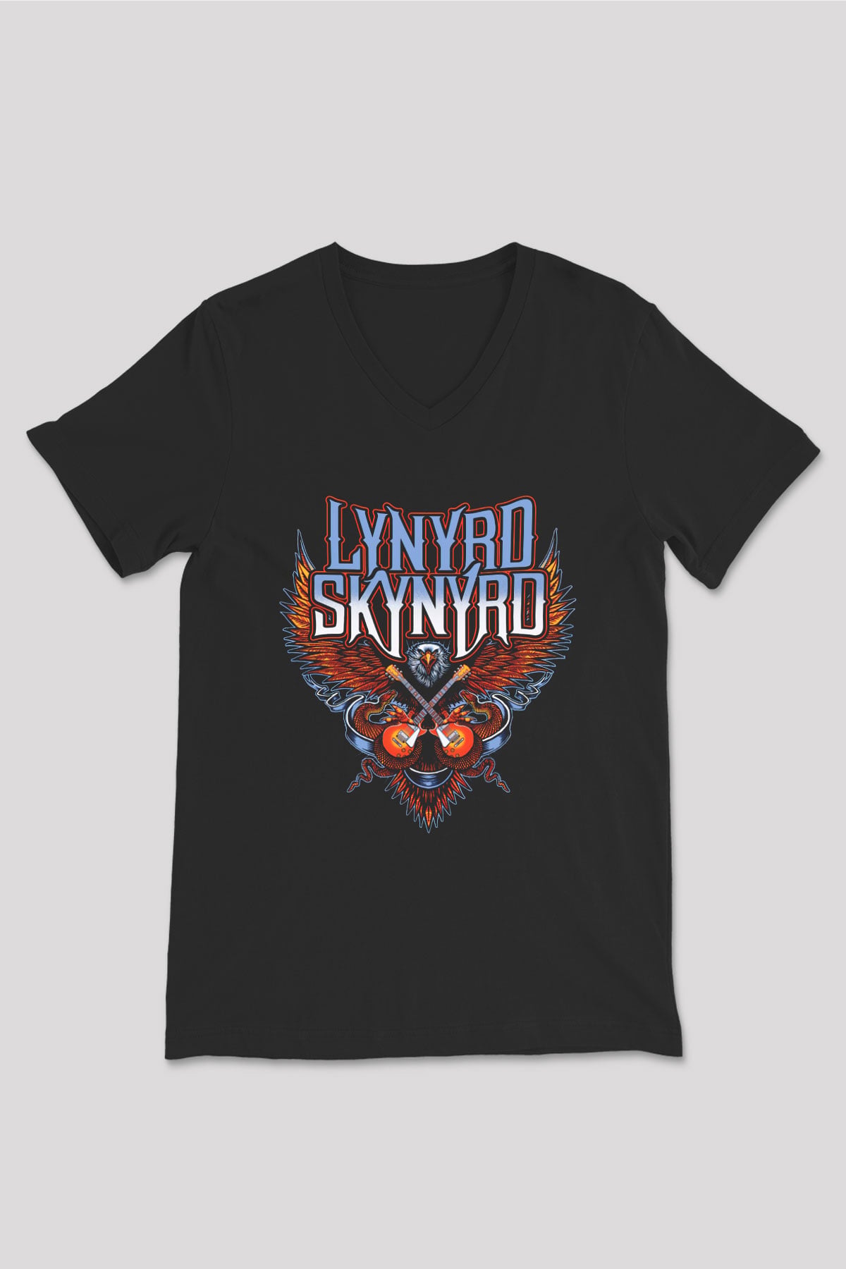 Lynyrd Skynyrd Siyah Unisex V Yaka Tişört T-Shirt